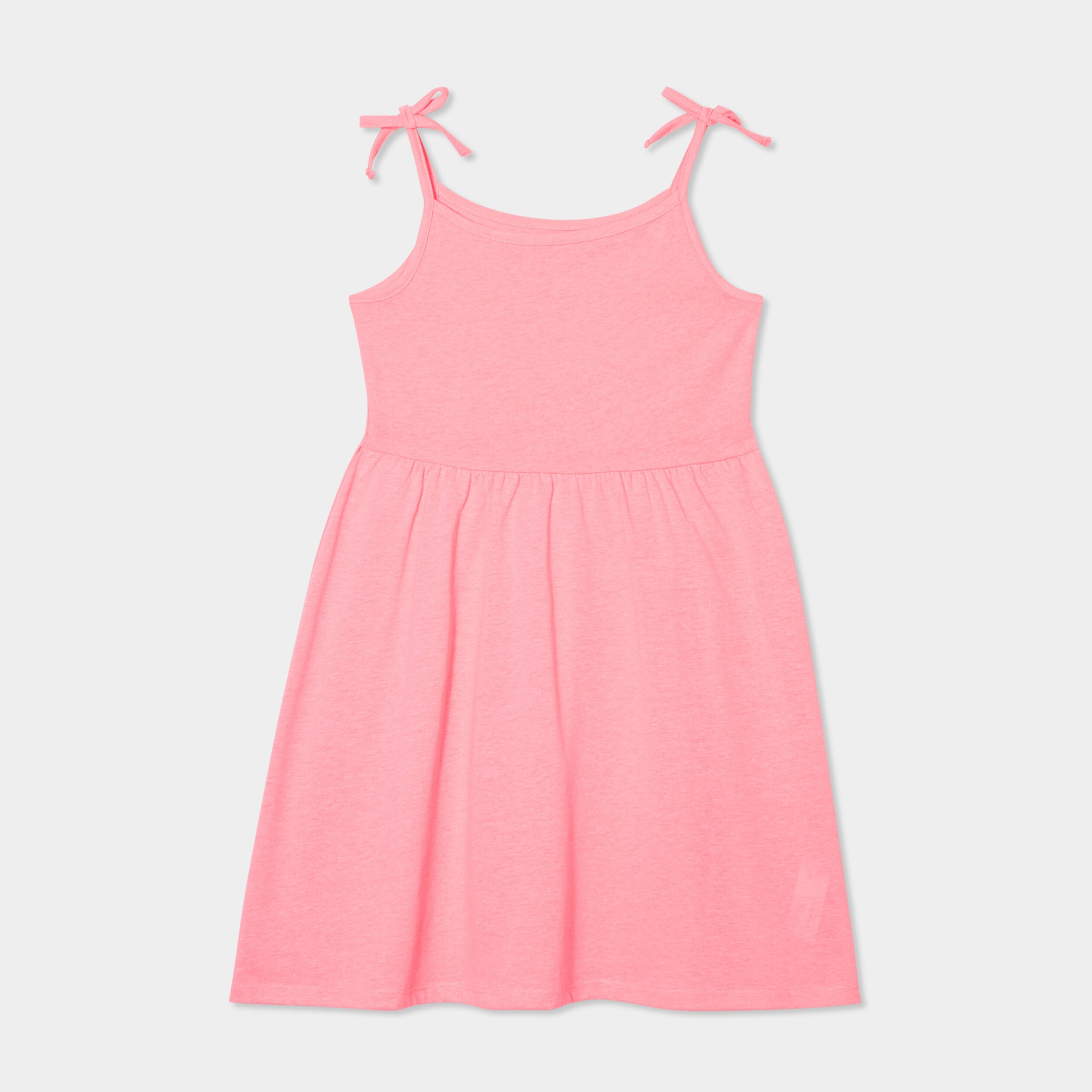 Robe courte bretelles nou&eacute;es &eacute;vas&eacute;e rose fluo fille