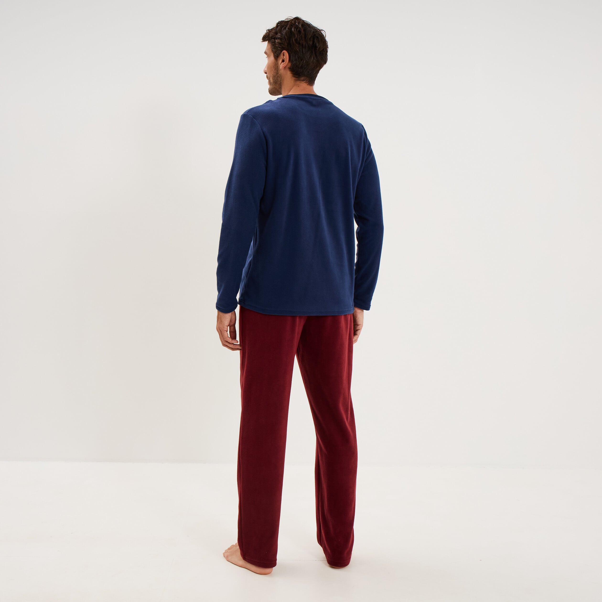 Ensemble pyjama effet polaire 2 pi&egrave;ces bleu homme