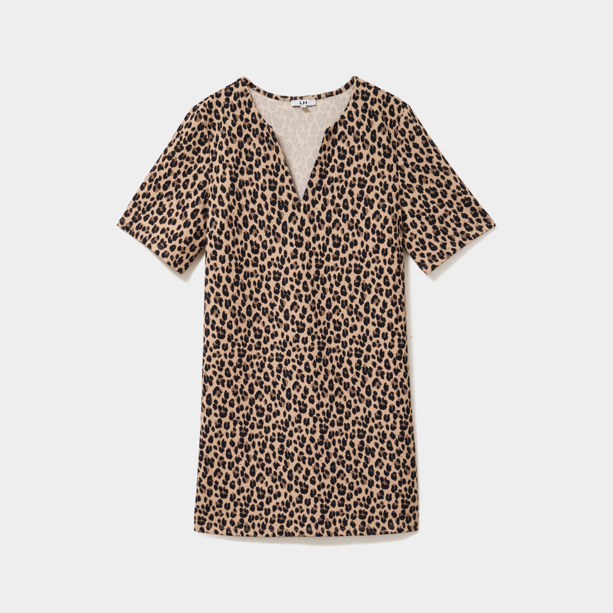 Robe courte col en V manches courtes beige clair femme