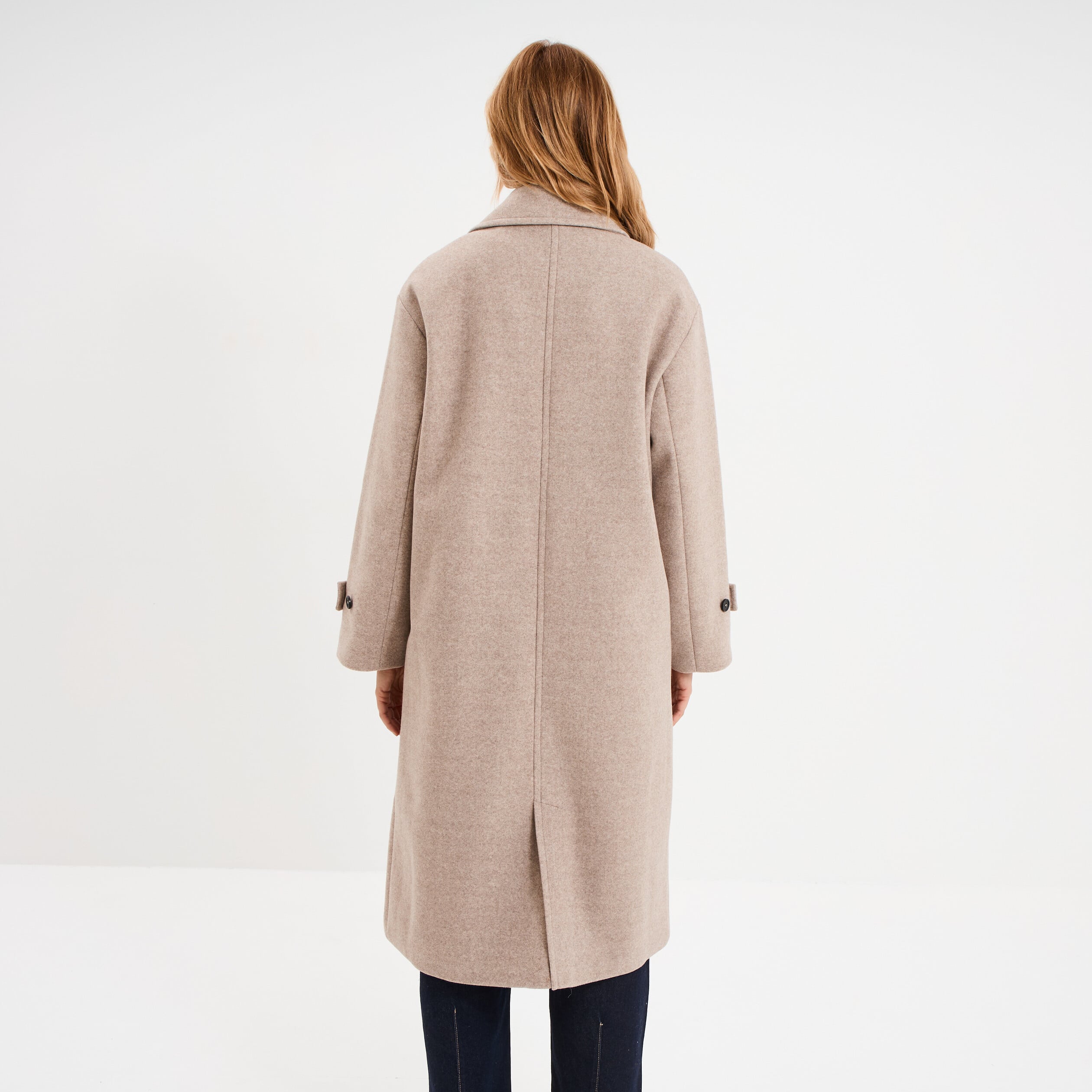 Manteau long boutonn&eacute; beige femme