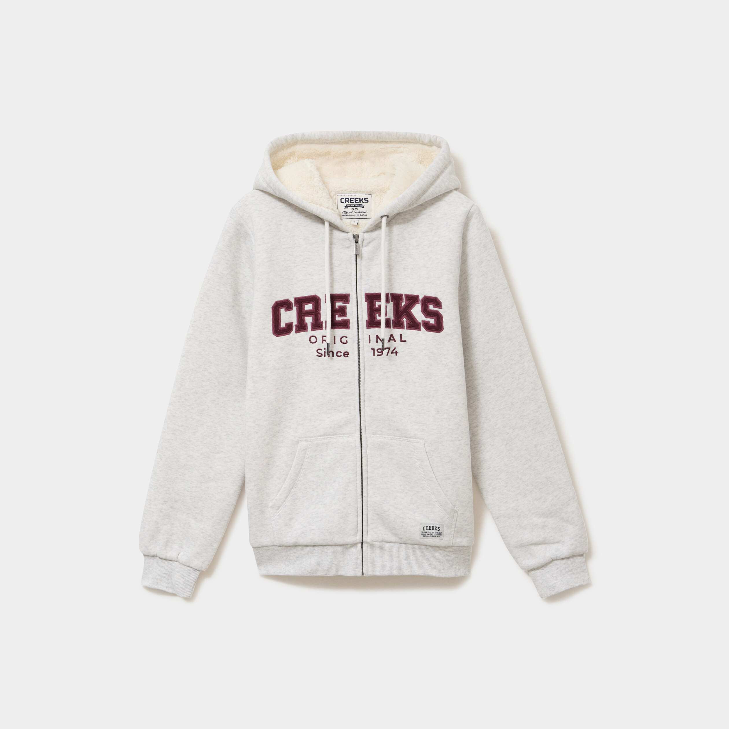 Sweat &agrave; capuche doublure effet sherpa gris clair femme