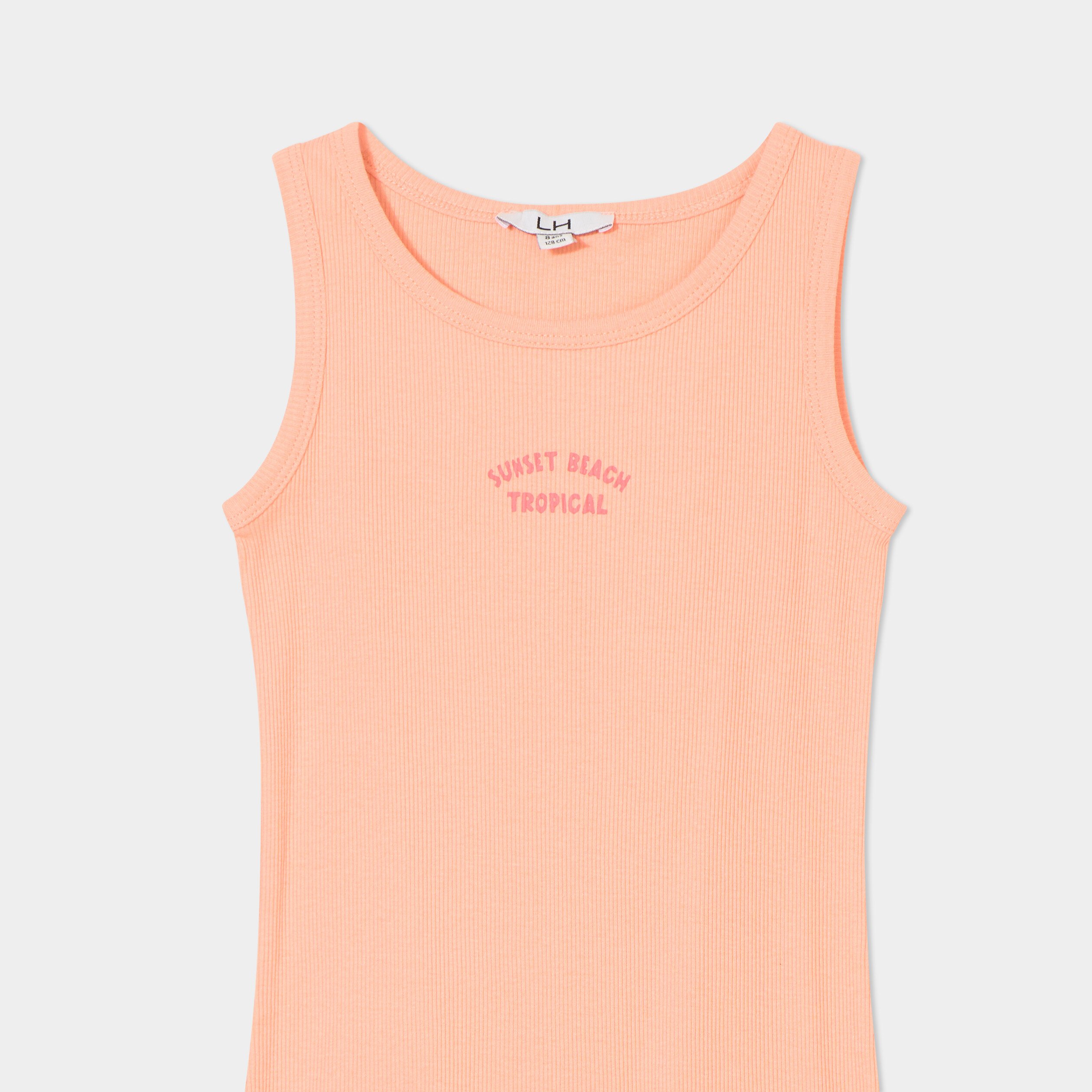 robe maille cotelee sans manches coton rose saumon fille Robe maille côtelée sans manches coton rose saumon fille