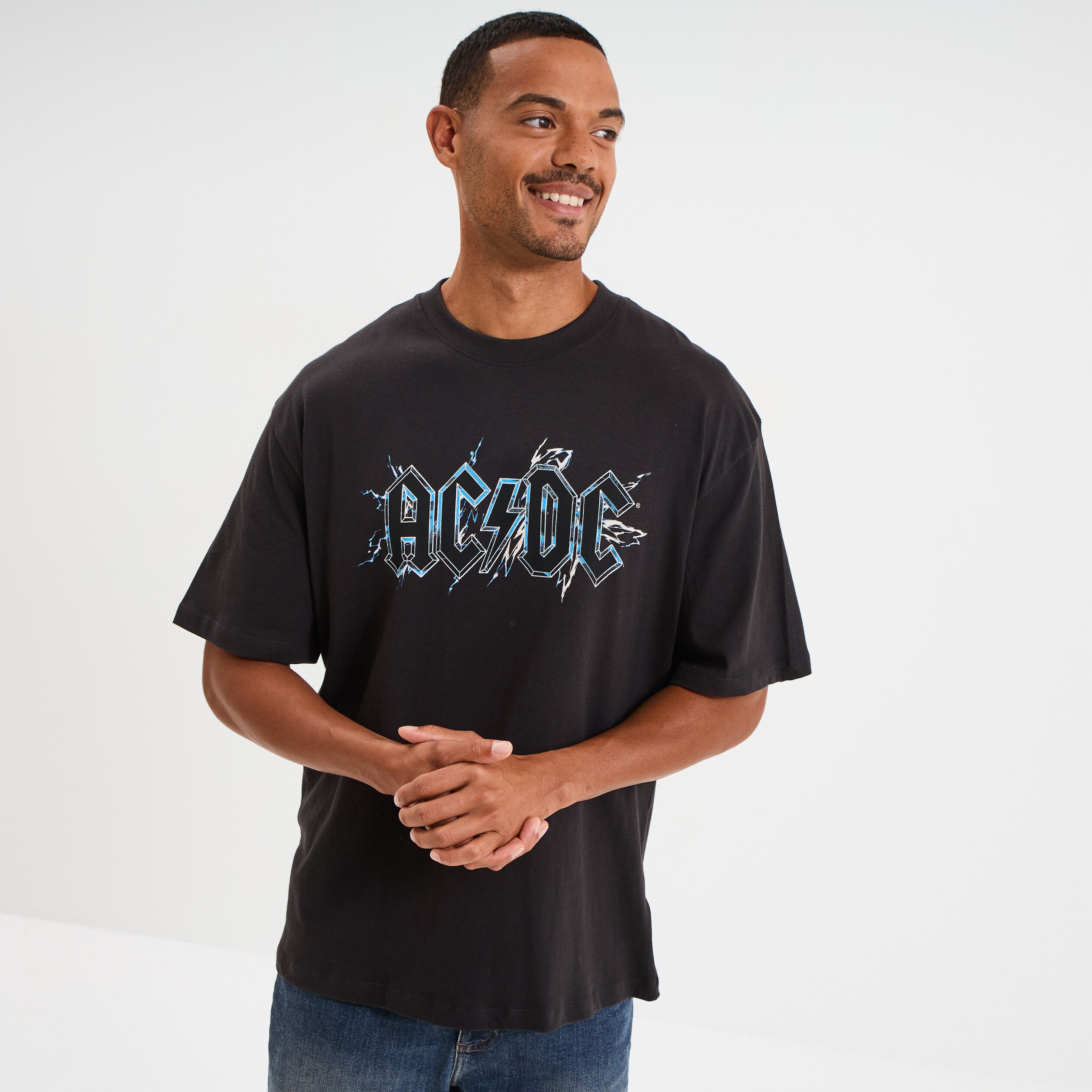 t shirt manches courtes coton acdc gris fonce homme T-shirt manches courtes coton AC/DC gris foncé homme