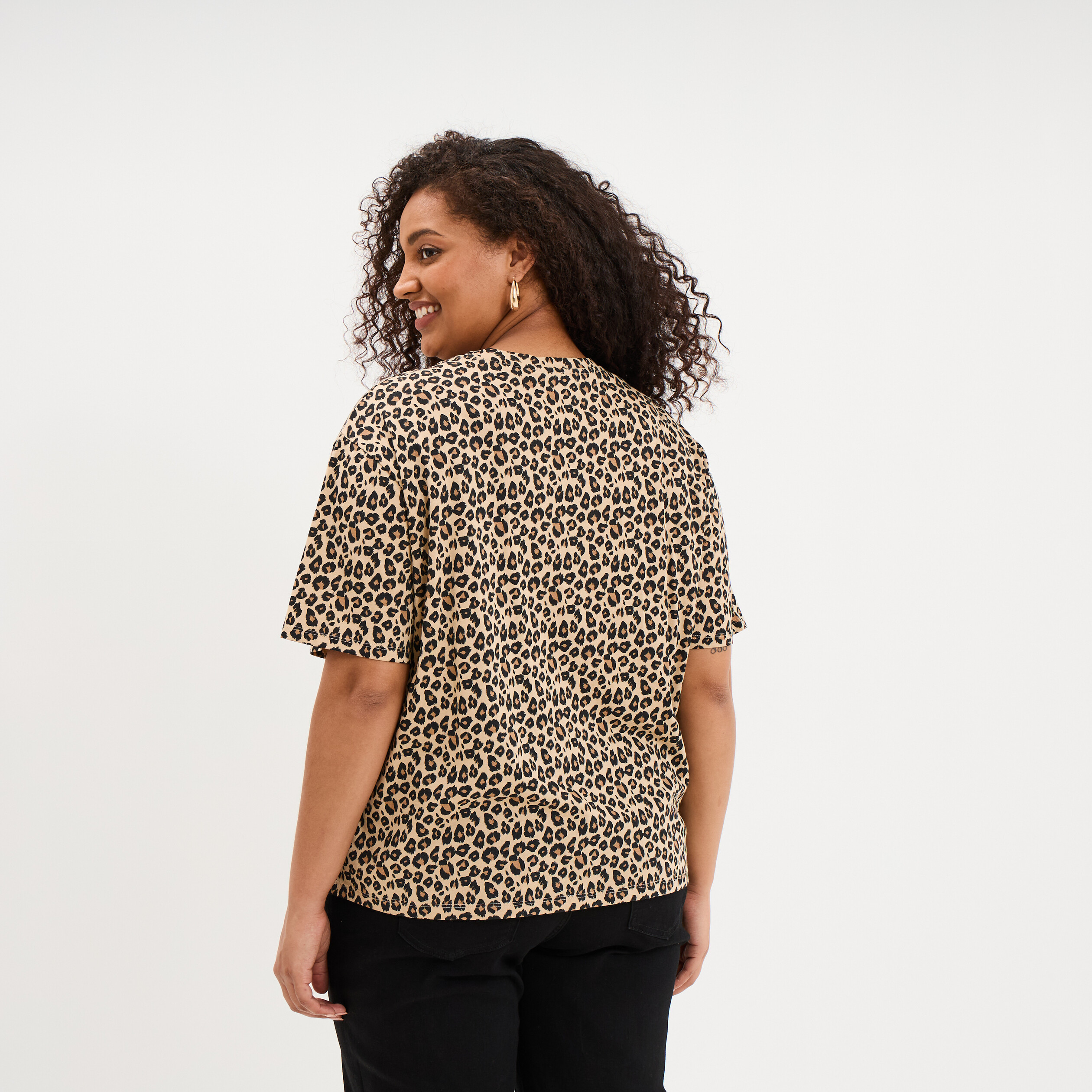 T-shirt col rond manches courtes coton sable femme grande taille