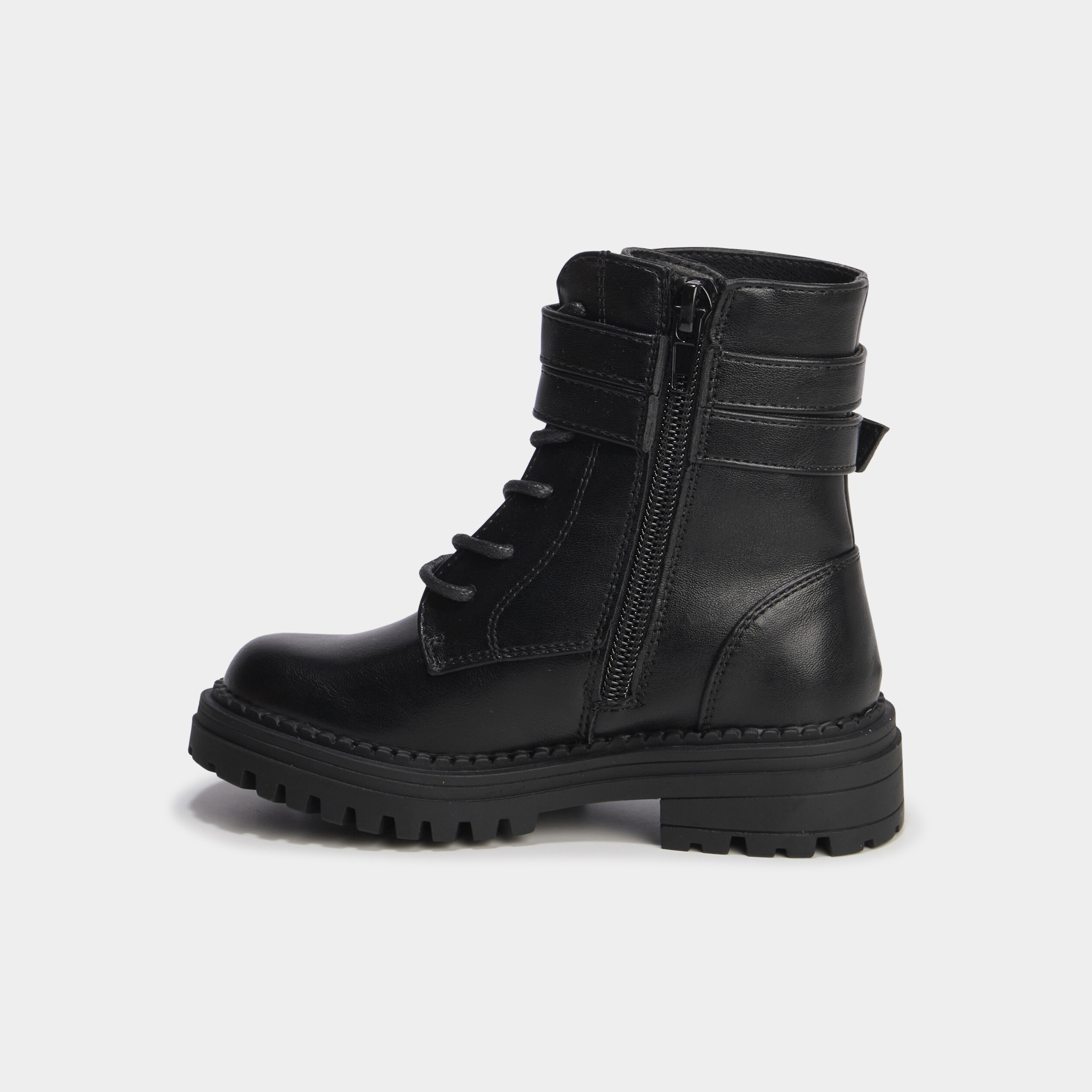 Boots &agrave; boucles et lacets noir fille