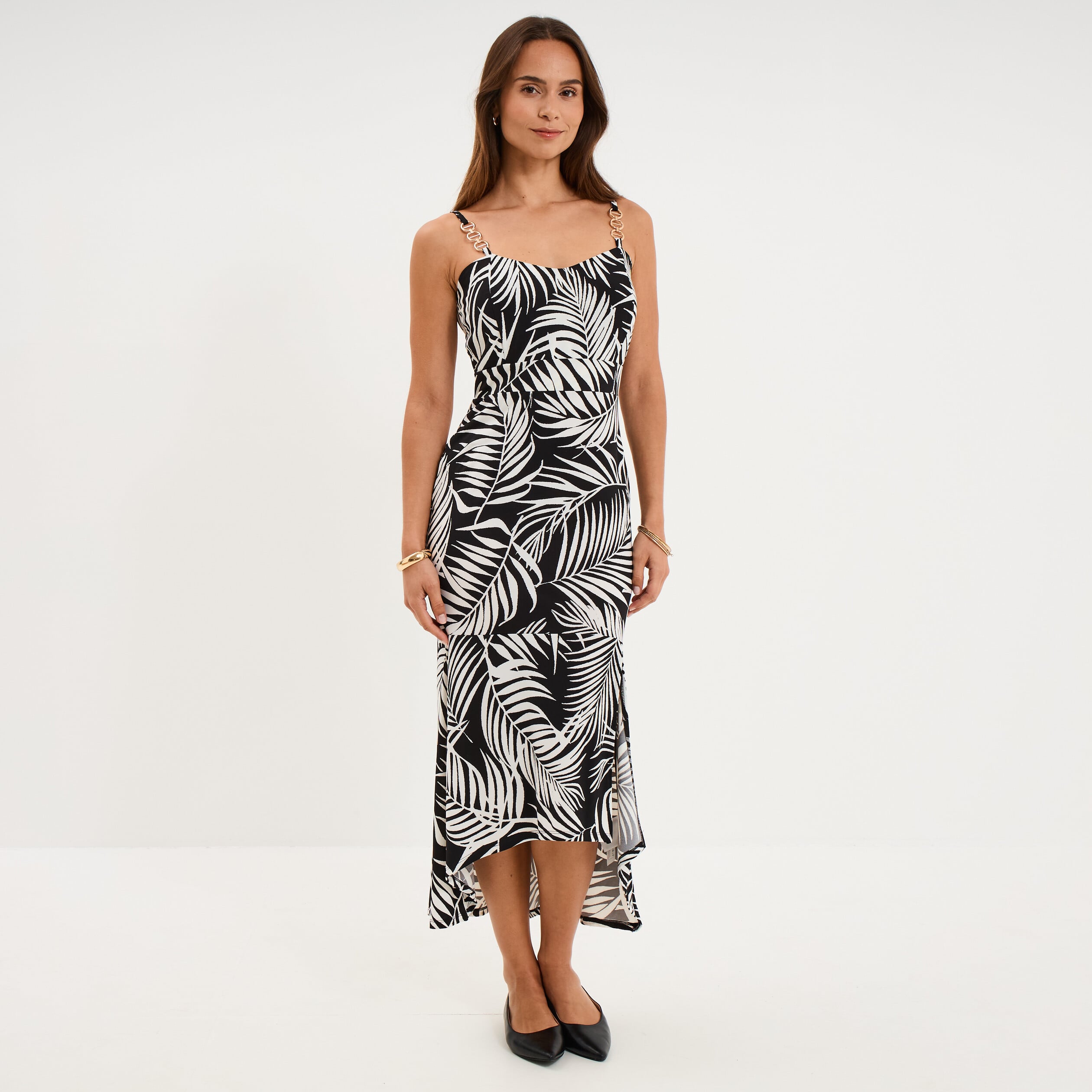 Robe ajust&eacute;e fluide longue &agrave; bretelles noir femme