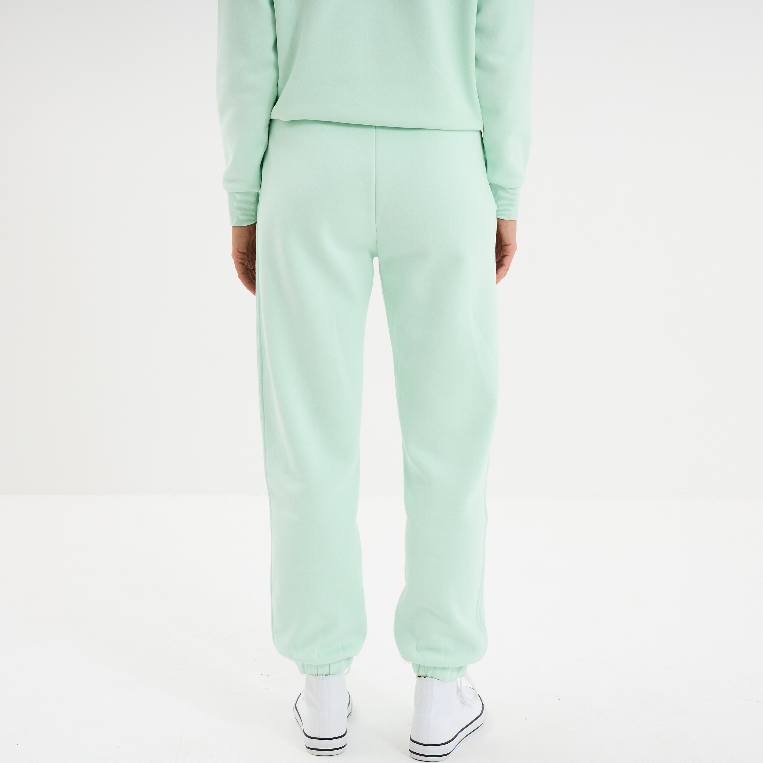 Pantalon jogging droit molleton vert clair femme