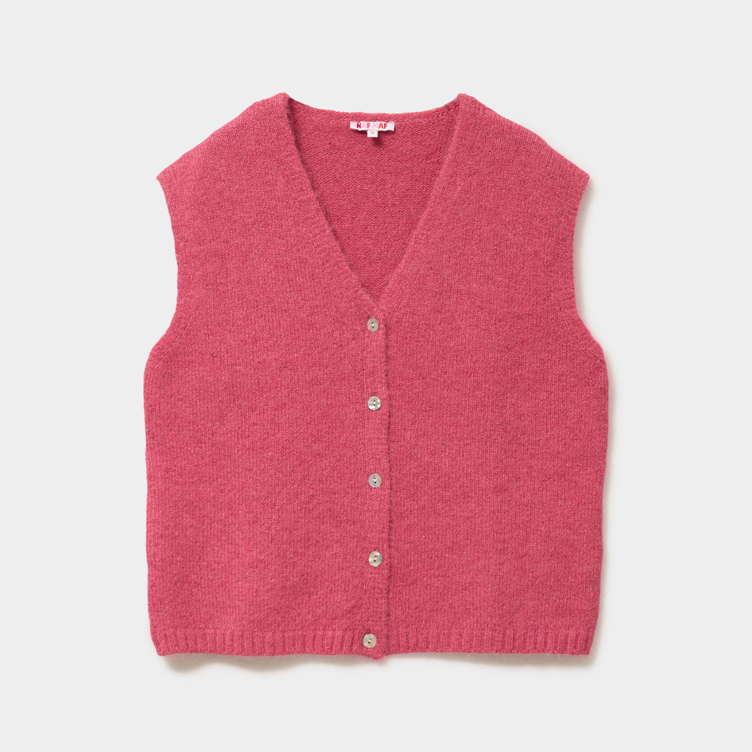 Gilet sans manches col V boutonn&eacute; rose cerise femme
