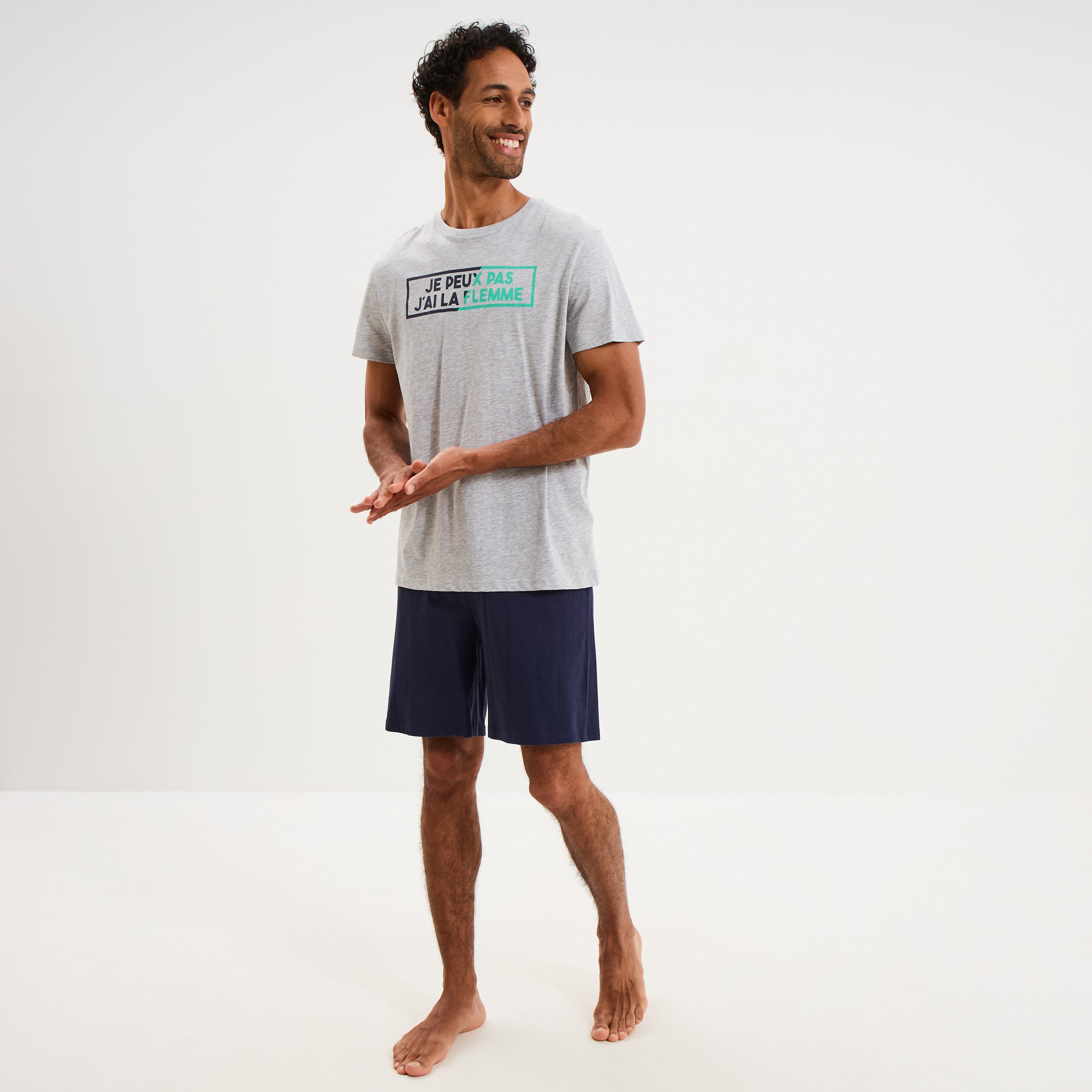 Ensemble pyjama short et t-shirt gris clair homme