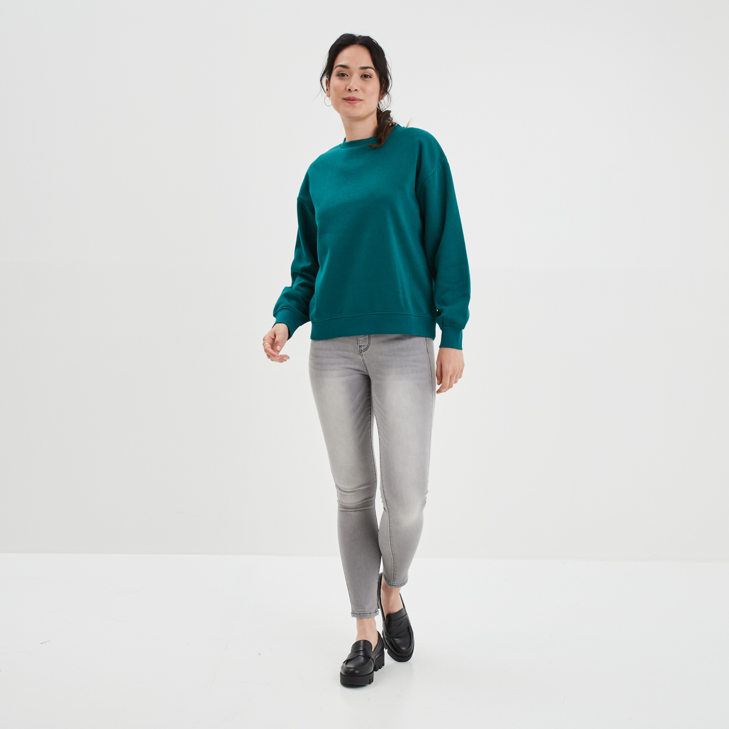 Sweat molleton avec col rond vert émeraude femme