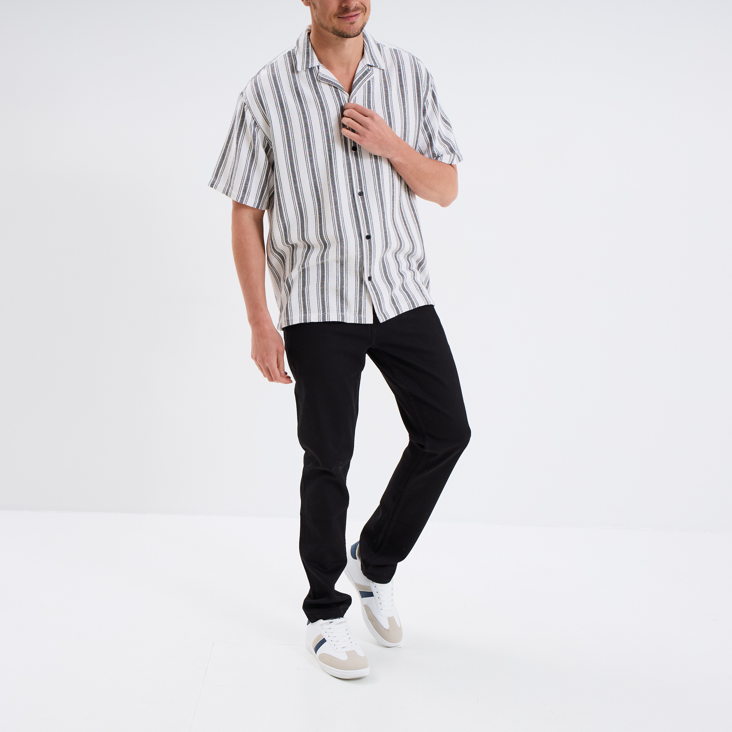 Chemise col cubain manches courtes coton blanc homme