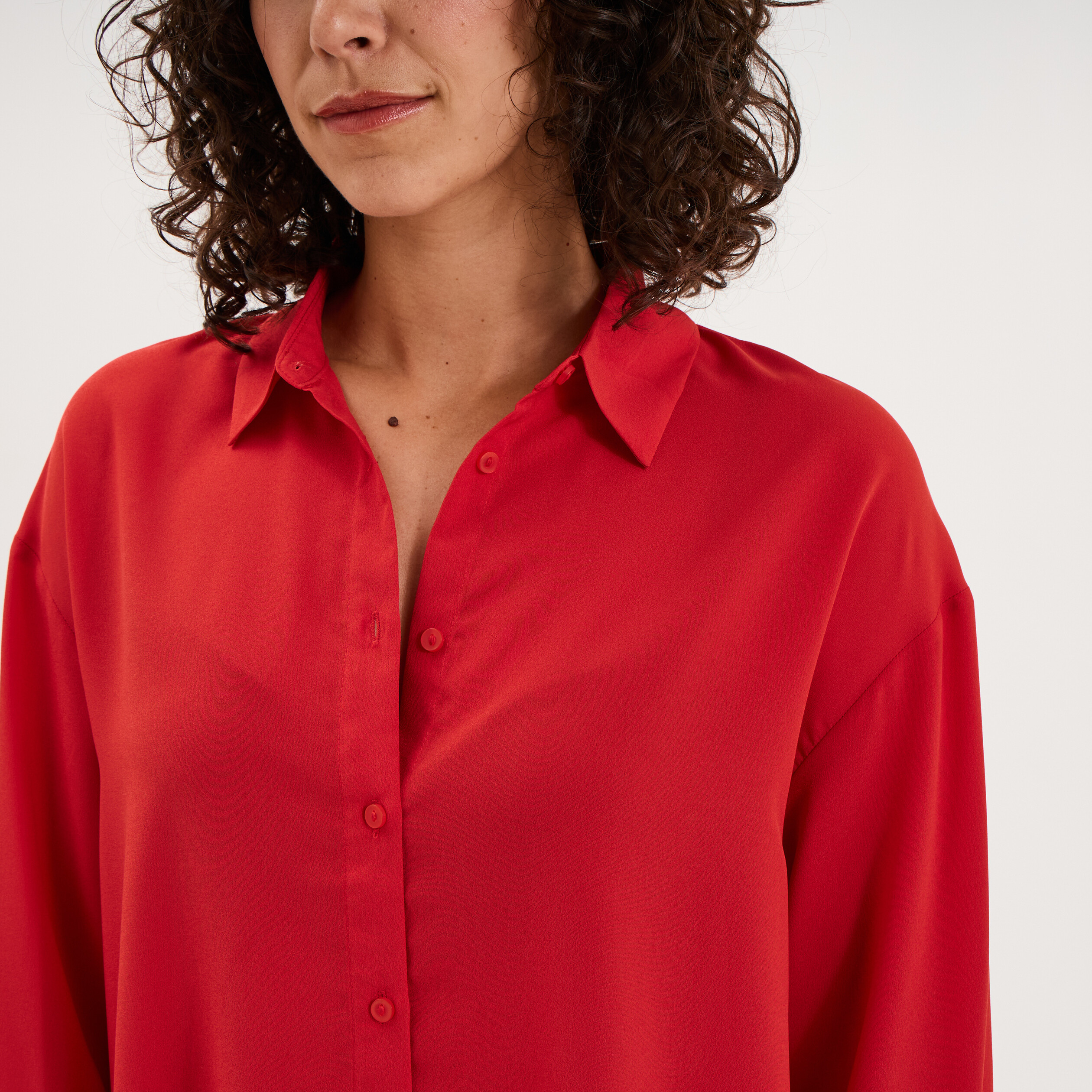 Chemise fluide manches longues rouge femme