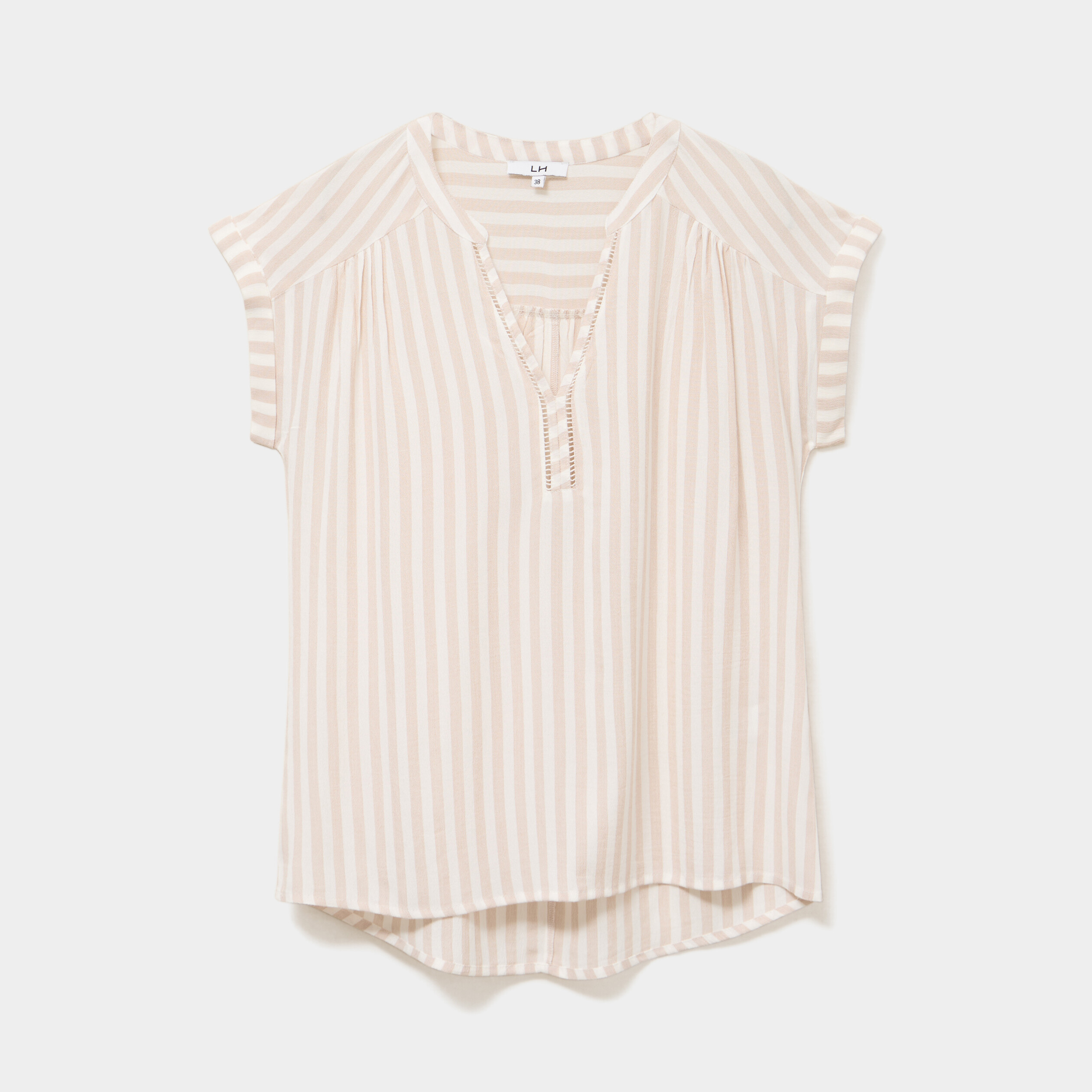 Blouse cr&eacute;pon manches courtes beige femme