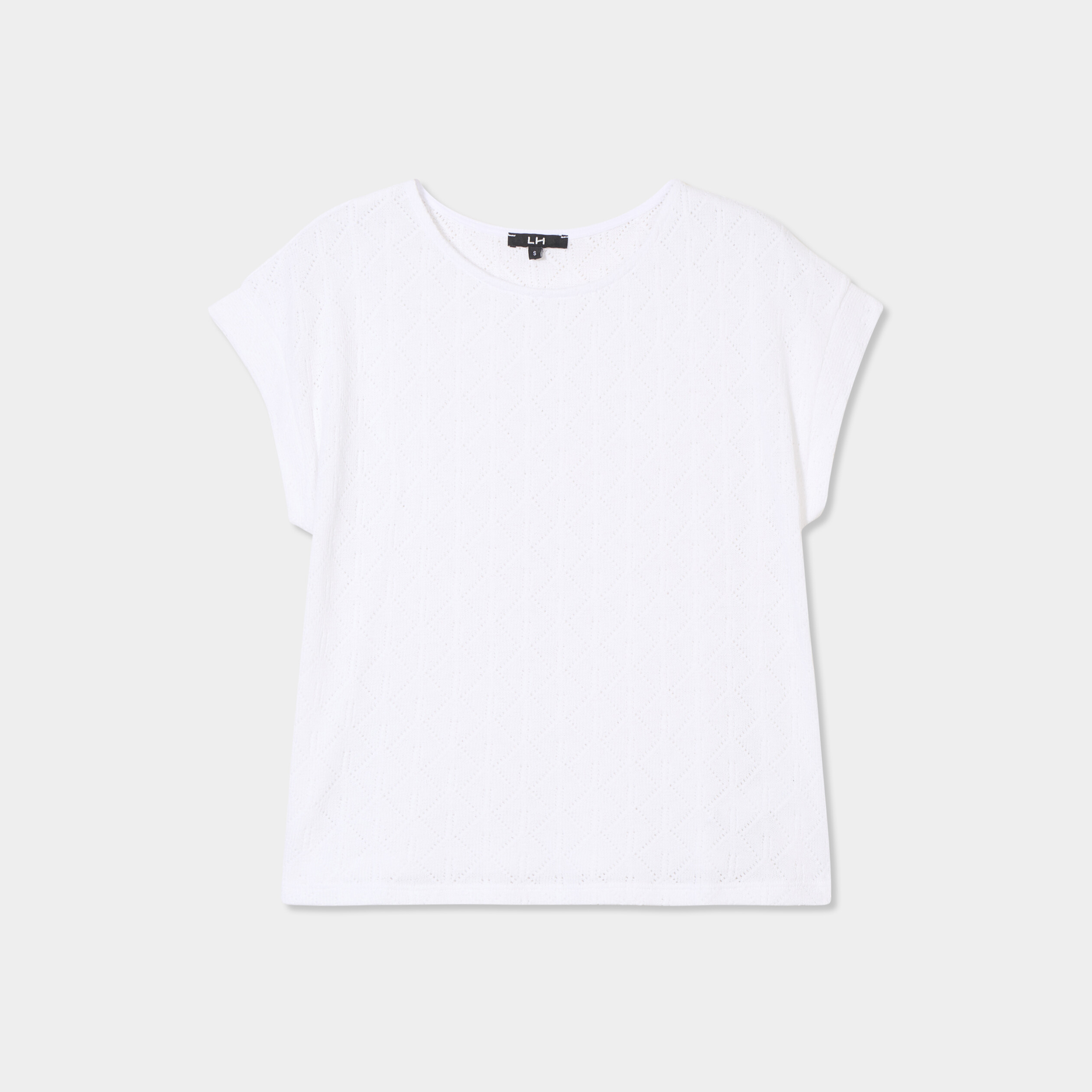 T-shirt ajour&eacute; manches courtes blanc femme