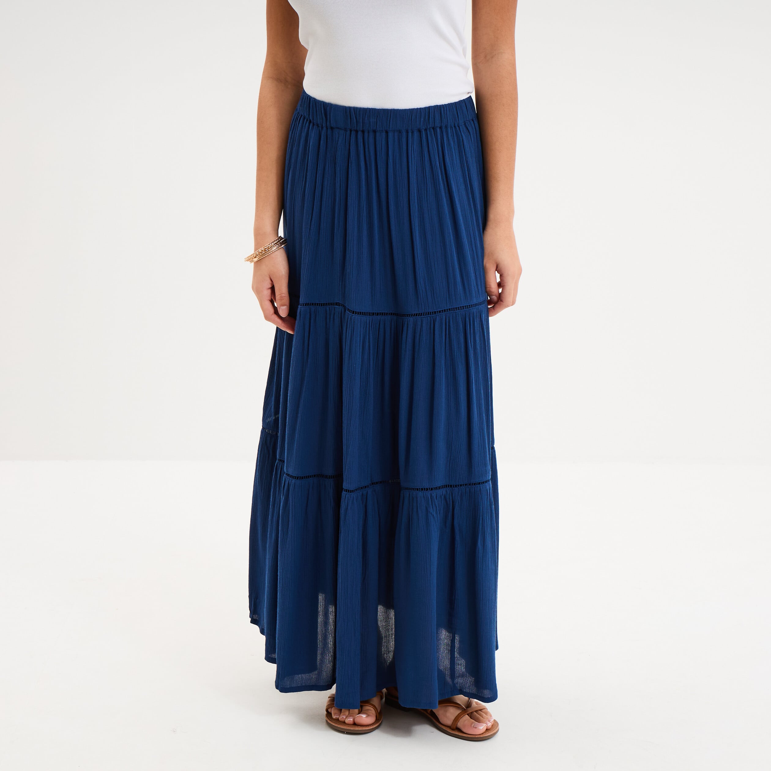 Jupe longue évasée en maille - Bleu marine - - 6.00