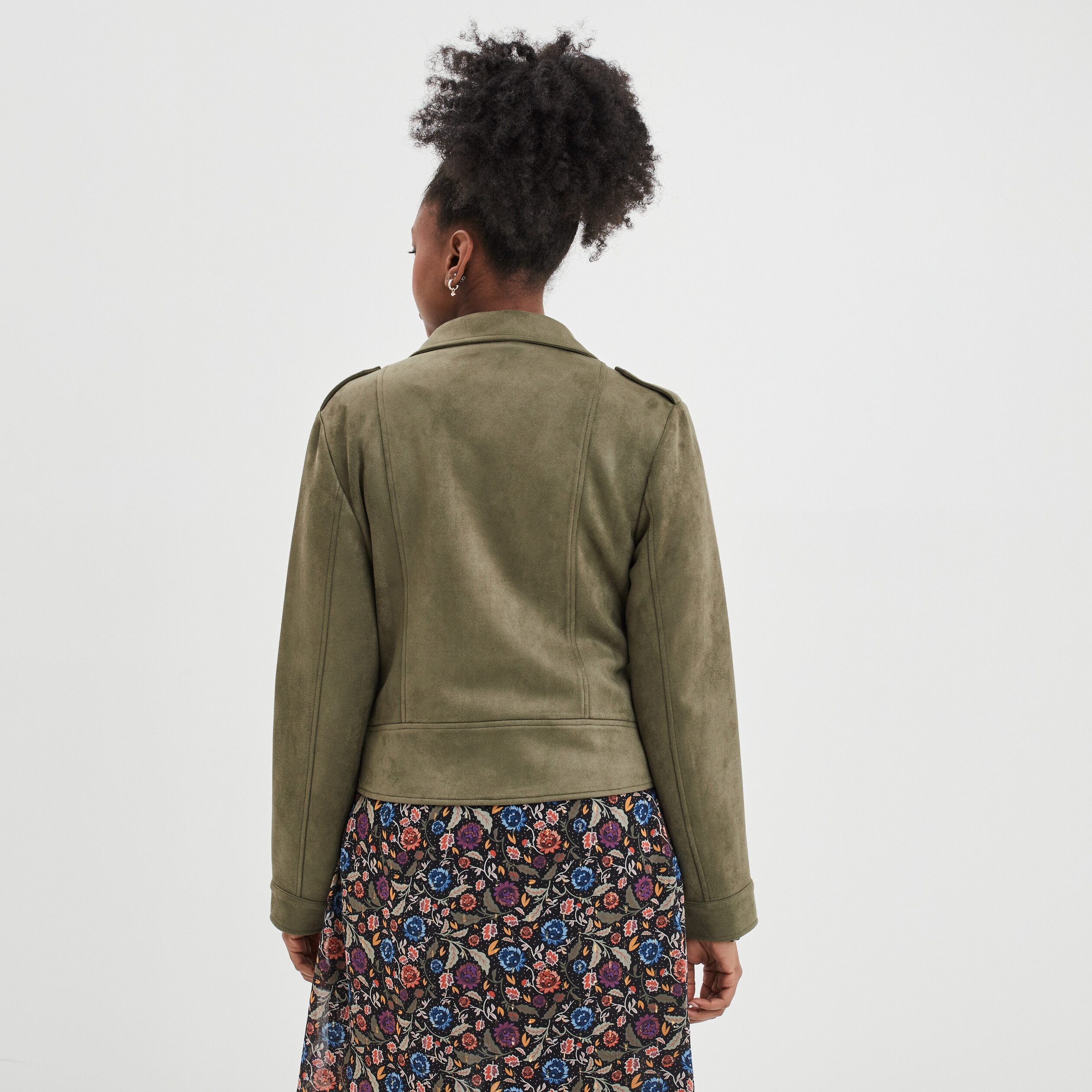 veste courte esprit biker effet suedine vert kaki femme Veste courte esprit biker effet suédine vert kaki femme