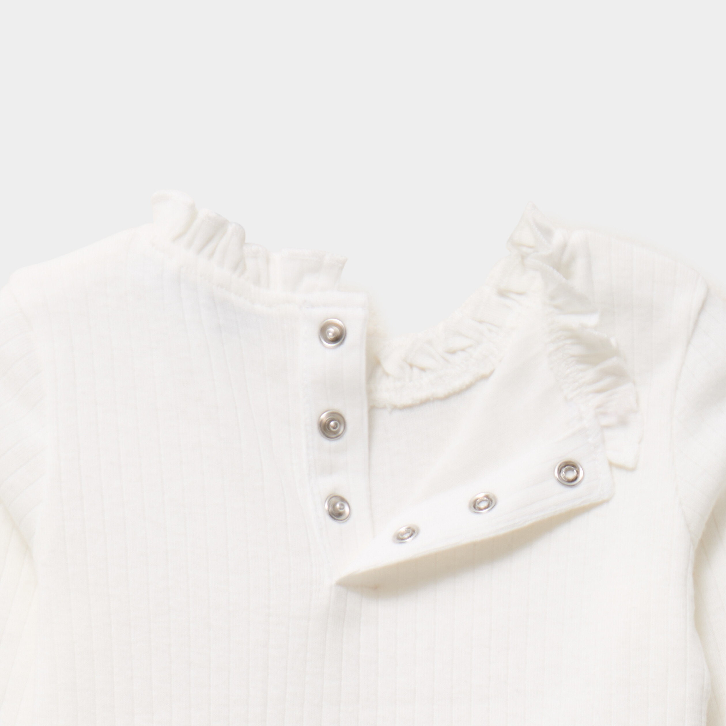 T-shirt c&ocirc;tel&eacute; col montant &agrave; volants blanc b&eacute;b&eacute; fille