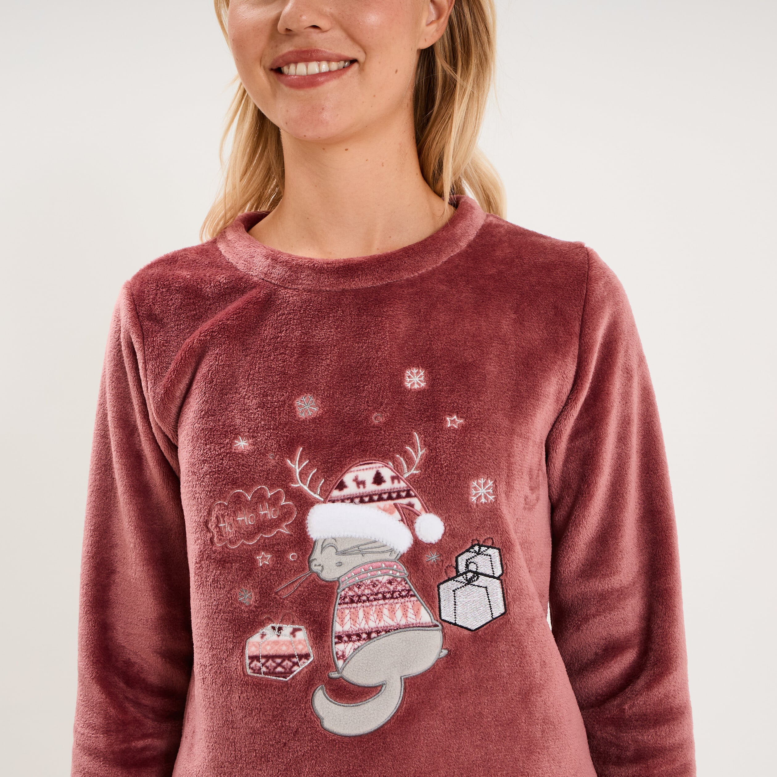 Ensemble pyjama pantalon effet velours rose framboise femme