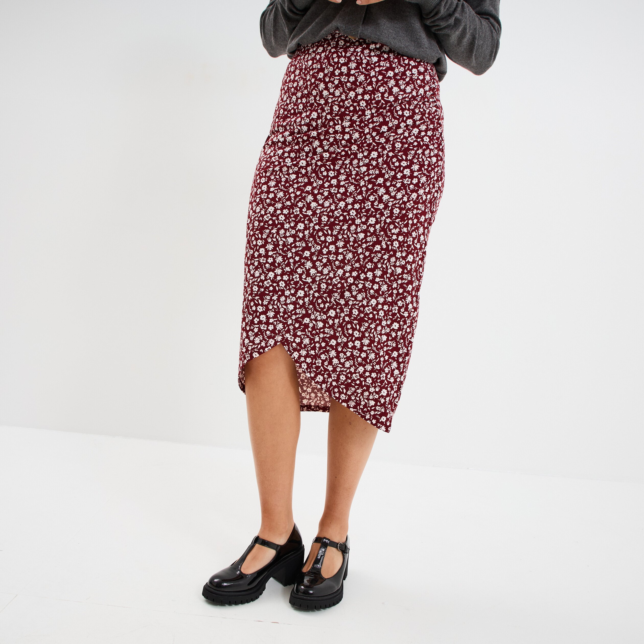 jupe midi portefeuille bordeaux femme Jupe midi portefeuille bordeaux femme