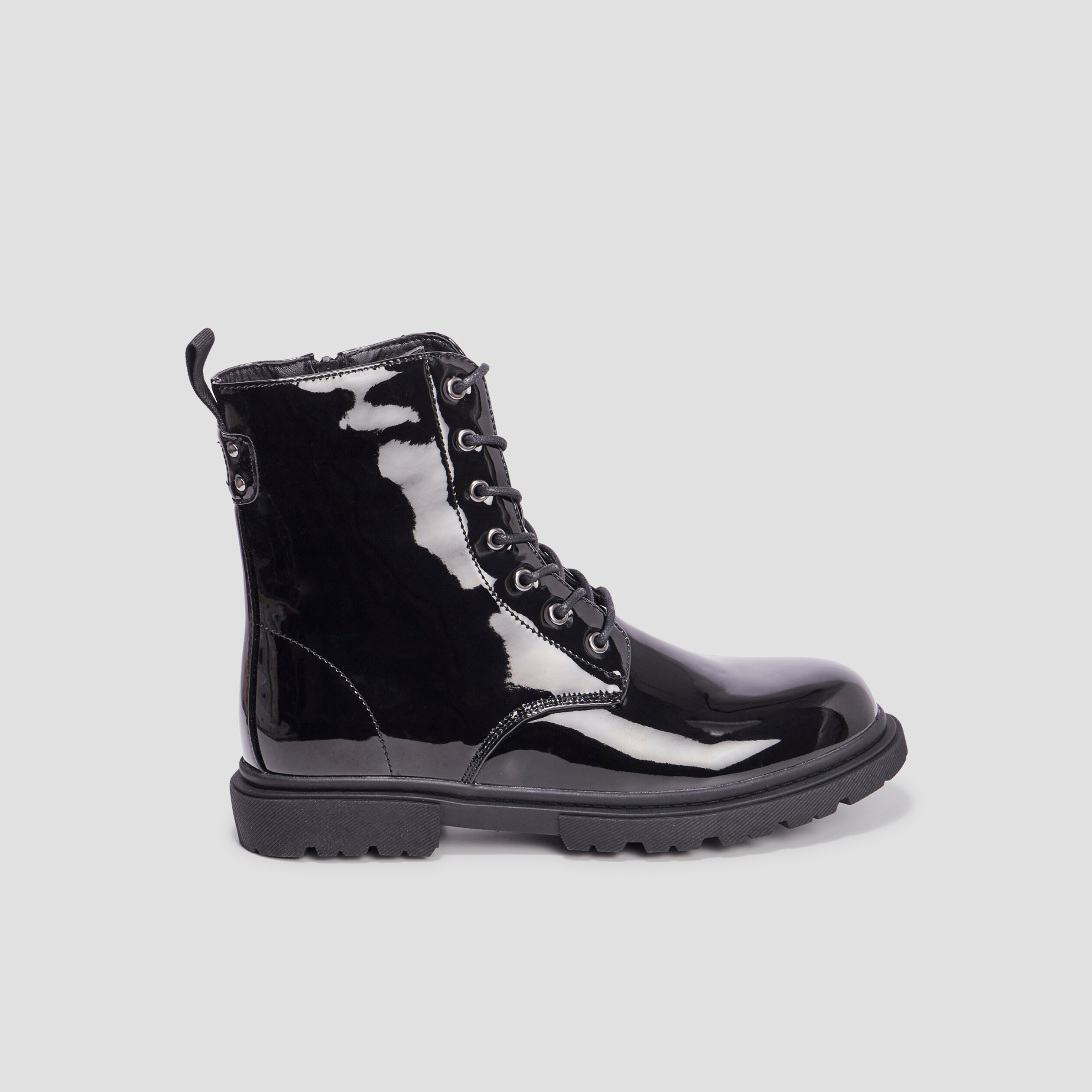 Bottines vernies zippees a lacets noir femme