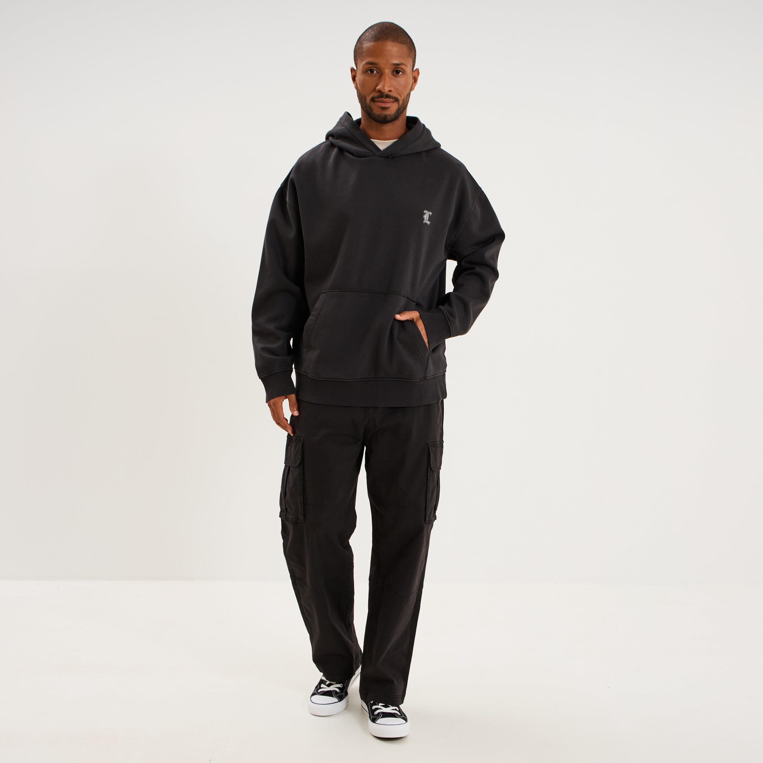 Sweat hoodie 1 poche &agrave; capuche gris fonc&eacute; homme