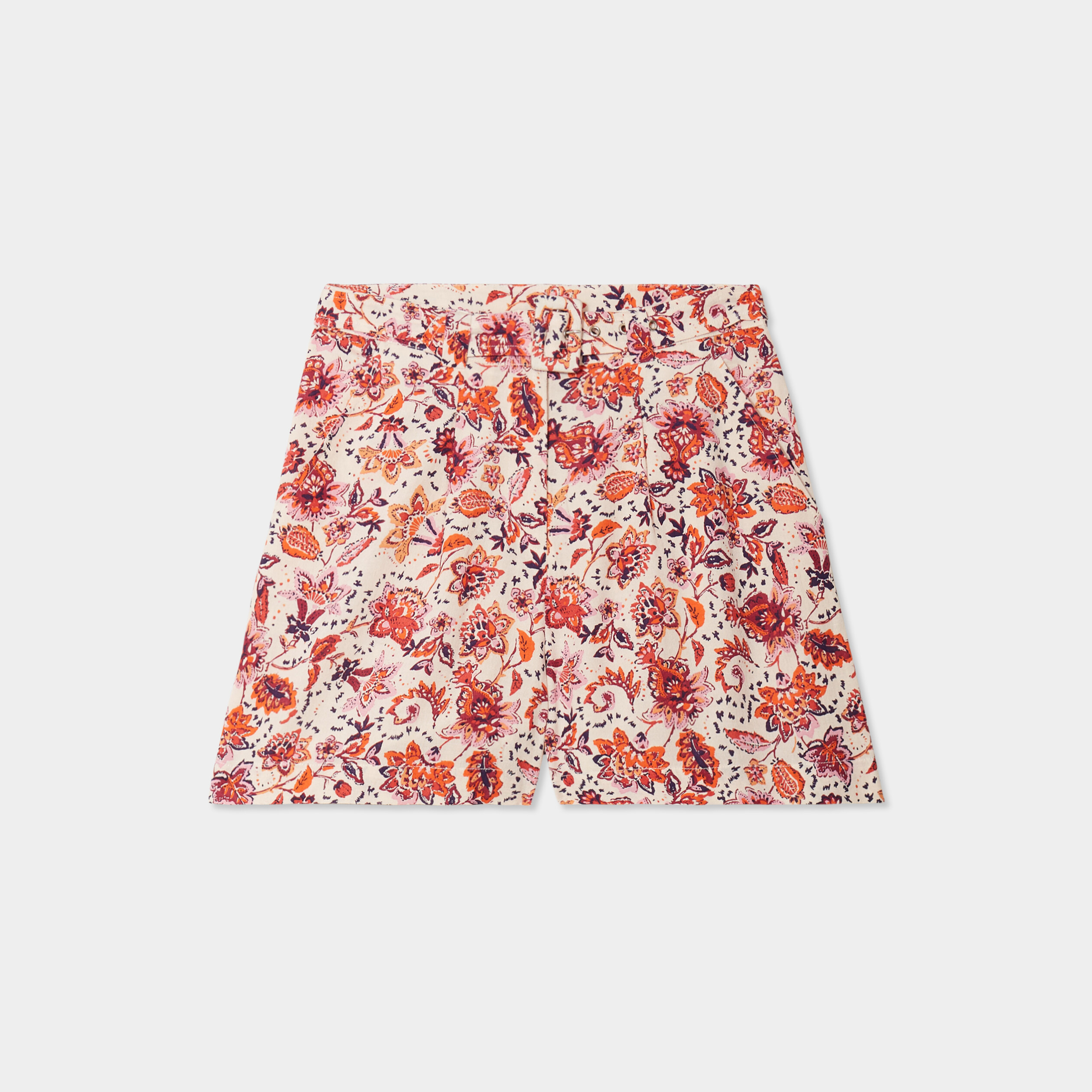 short droit ceinture melange lin ecru femme Short droit ceinturé mélange lin ecru femme