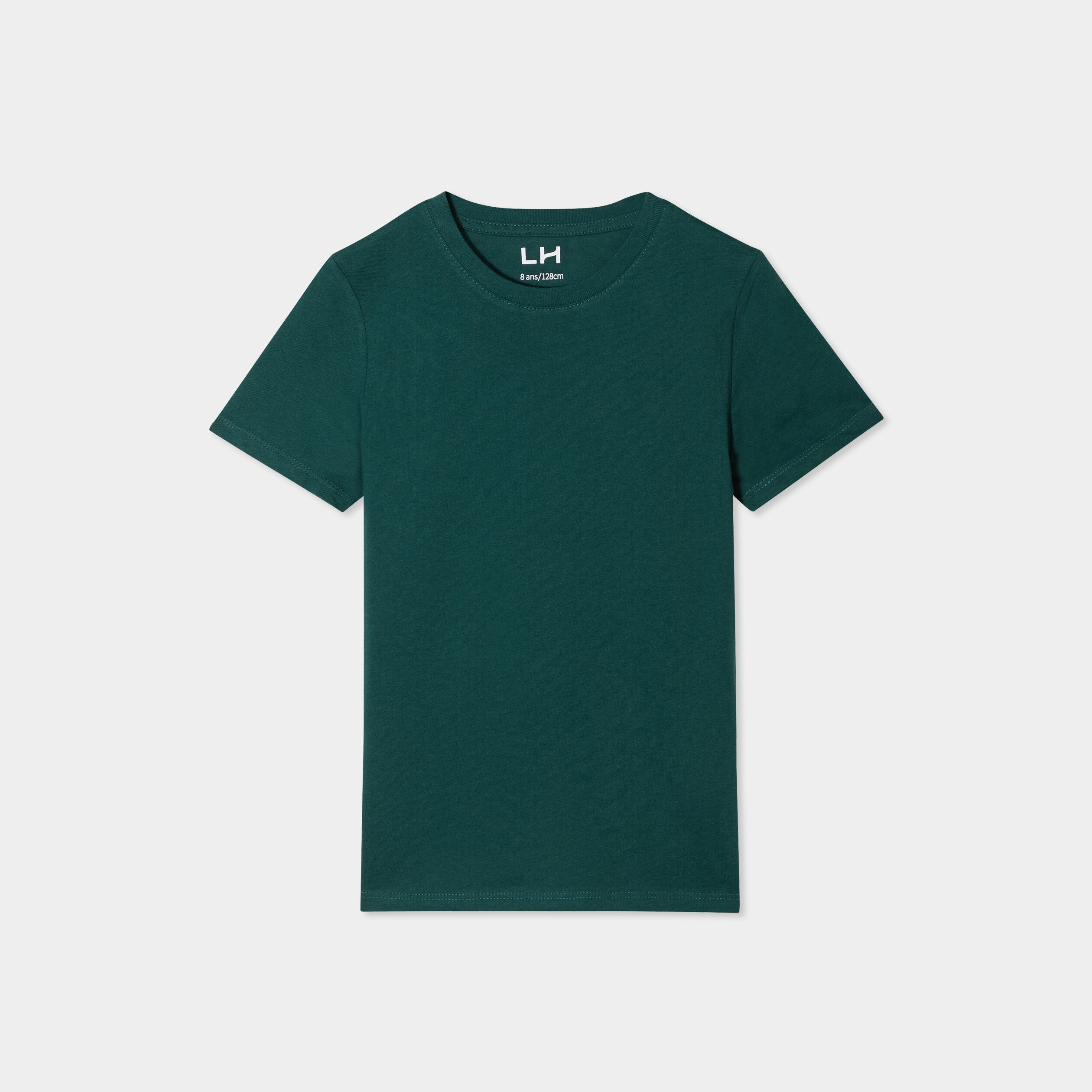 t shirt en coton manches courtes vert fonce garcon T-shirt en coton manches courtes vert foncé garçon