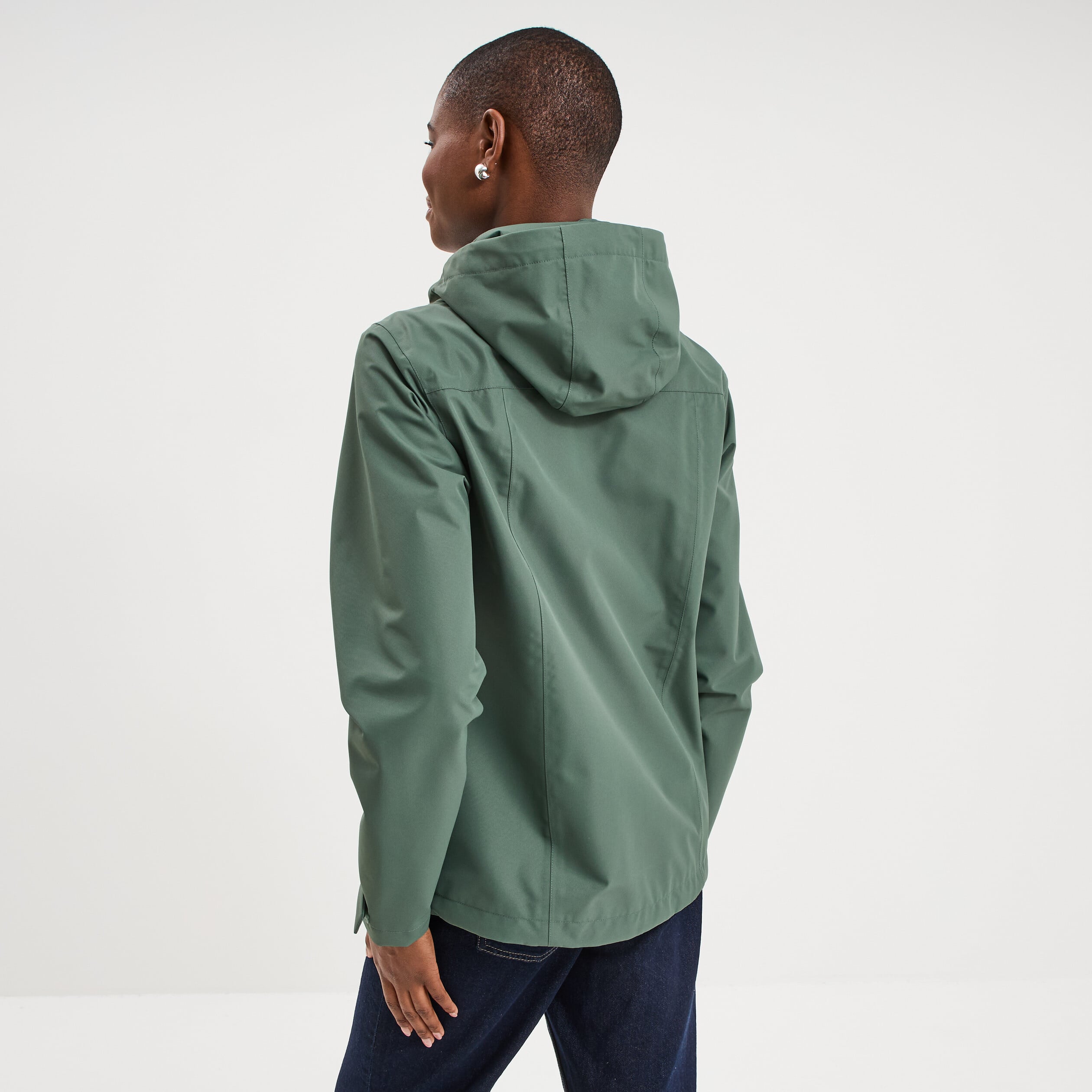 Coupe-vent imperm&eacute;able &agrave; capuche vert kaki femme