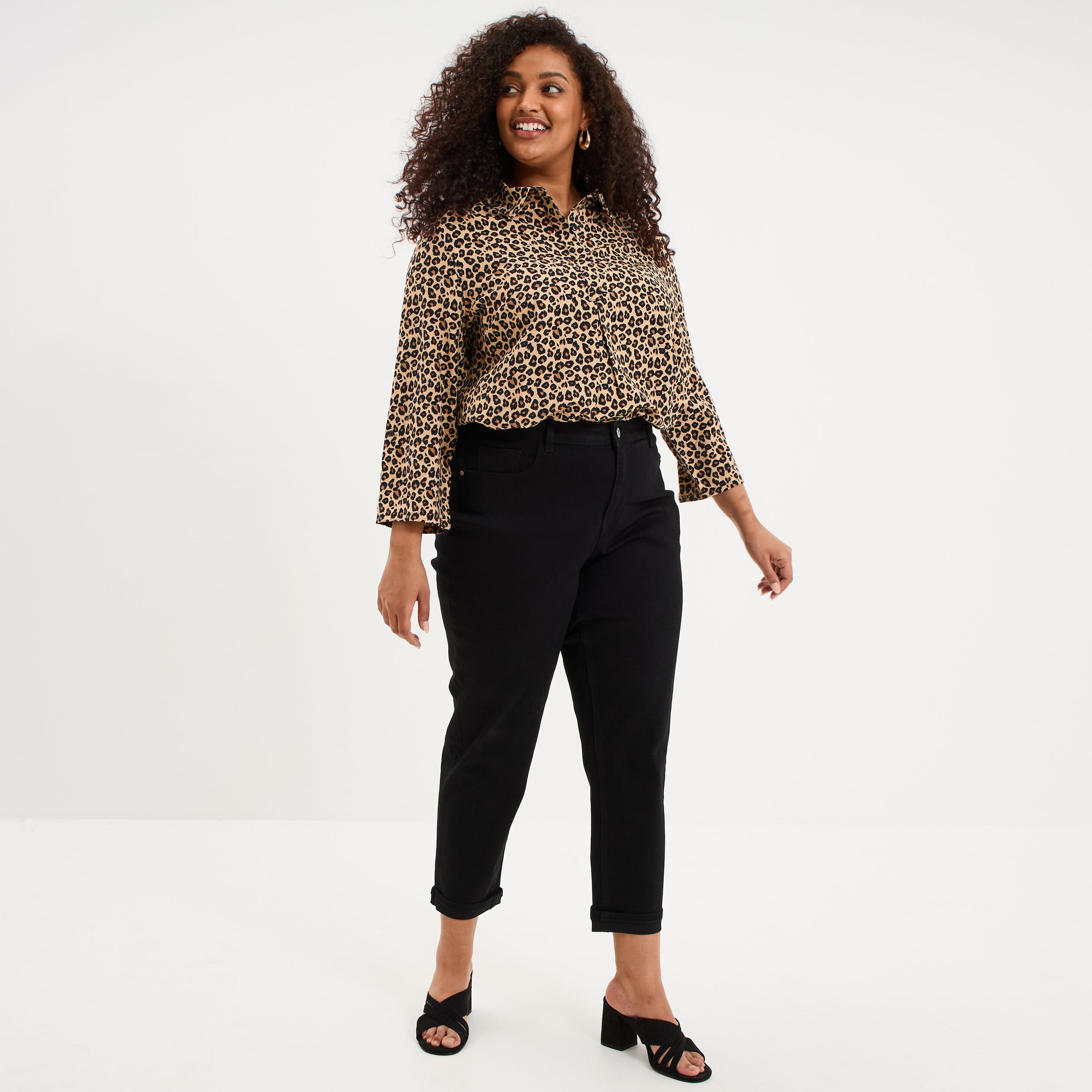 Blouse manches retroussables sable femme grande taille