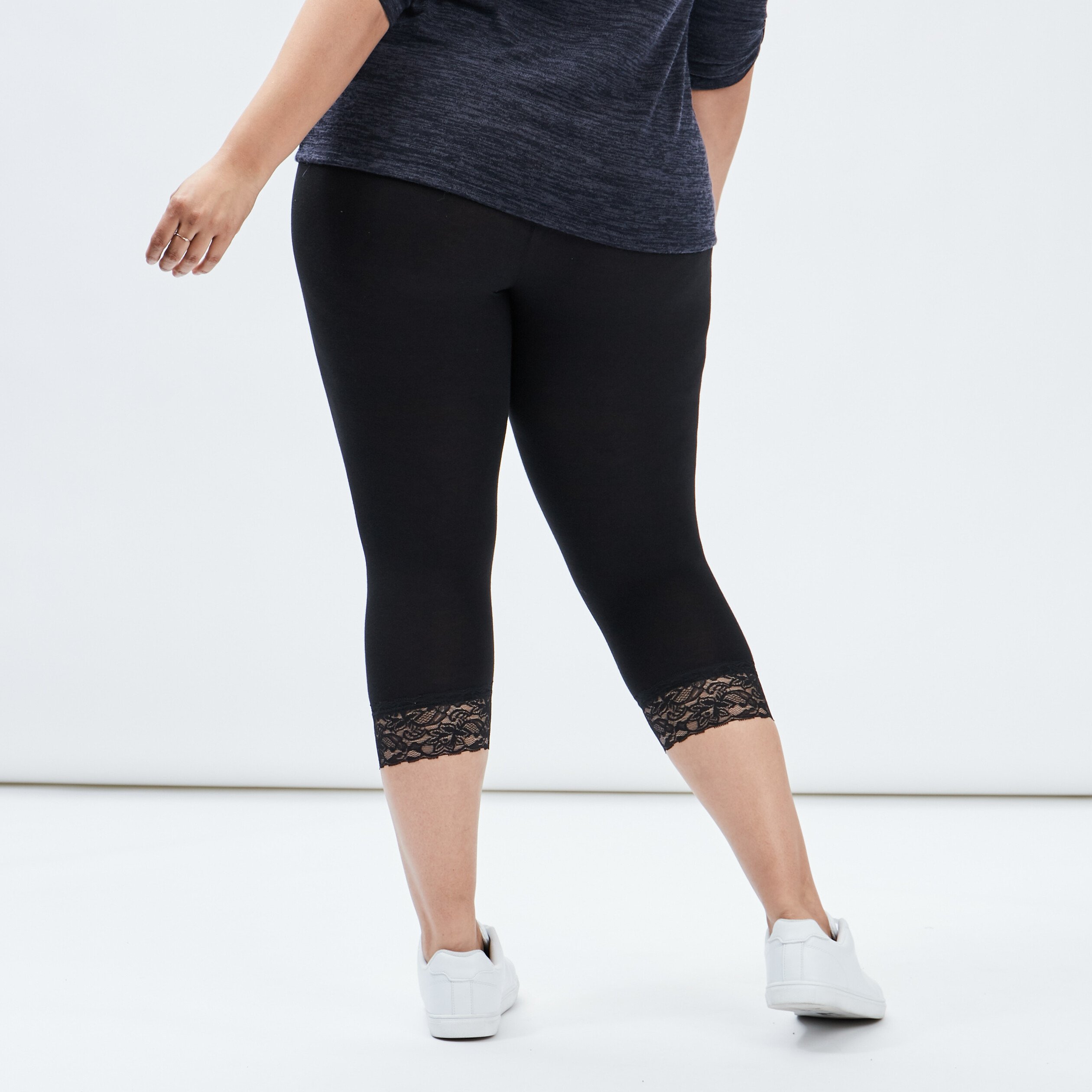 Legging 7/8ème empiècements dentelles noir femme grande taille - Main Image