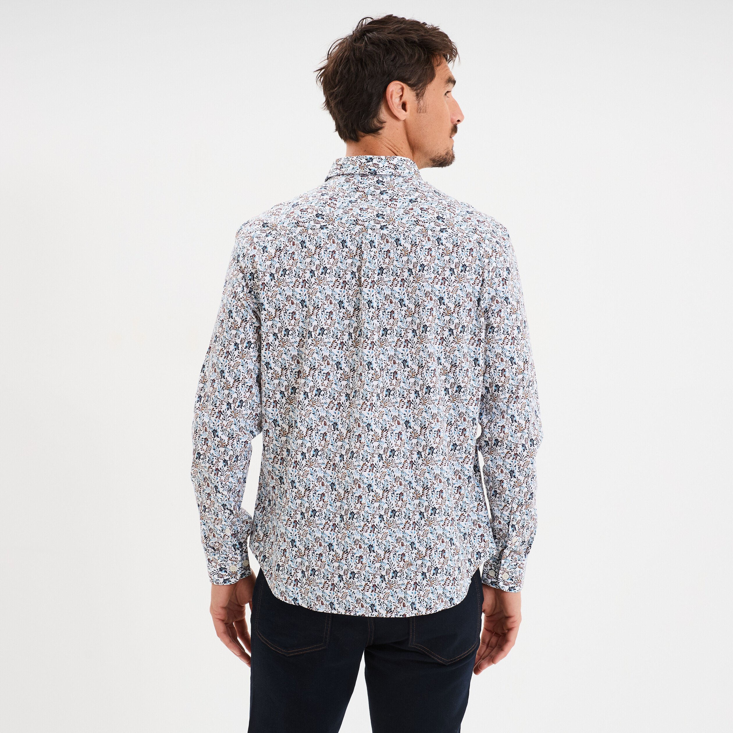 chemise droite imprimee manches longues ecru homme Chemise droite imprimée manches longues ecru homme