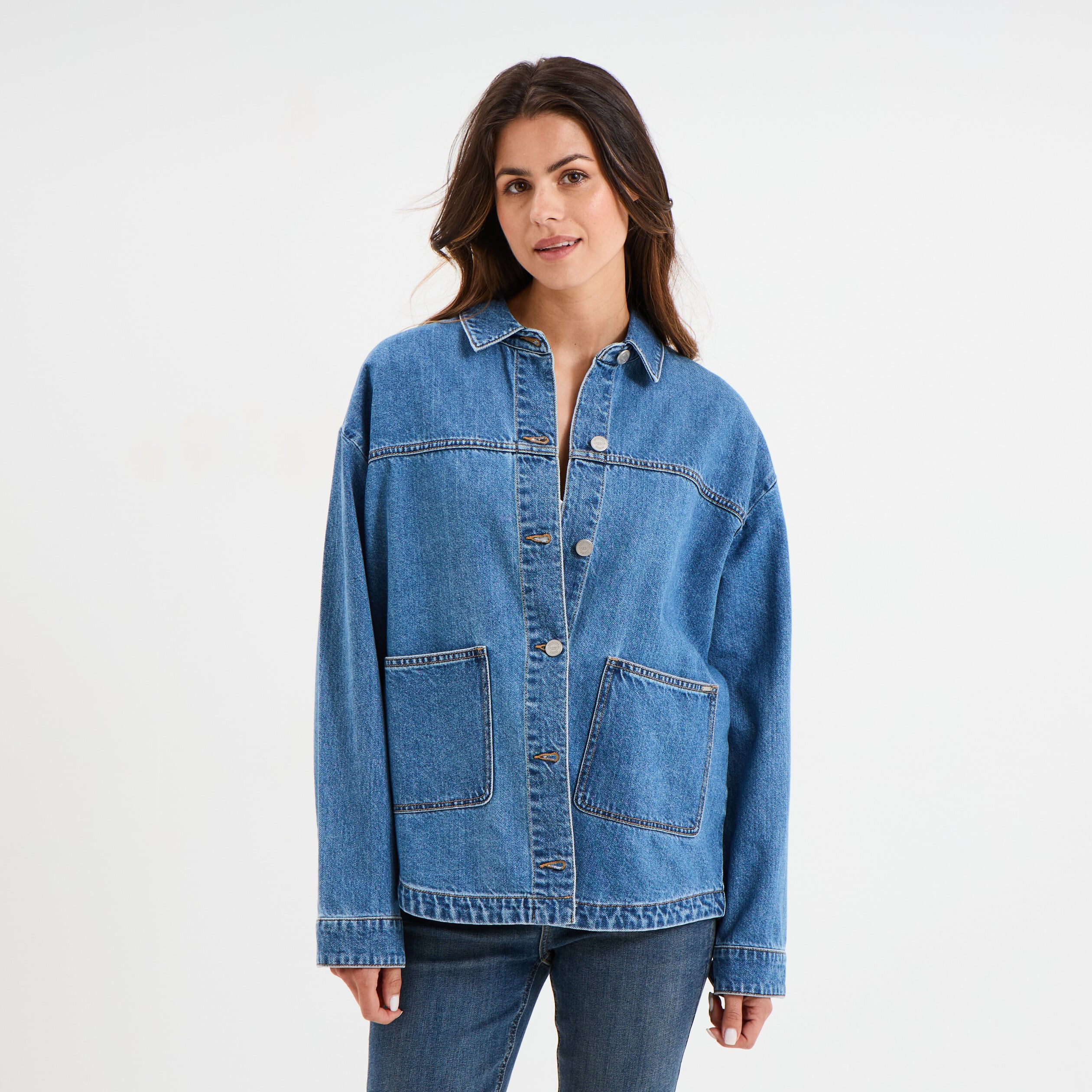 Veste surchemise oversize en jean coton denim stone femme