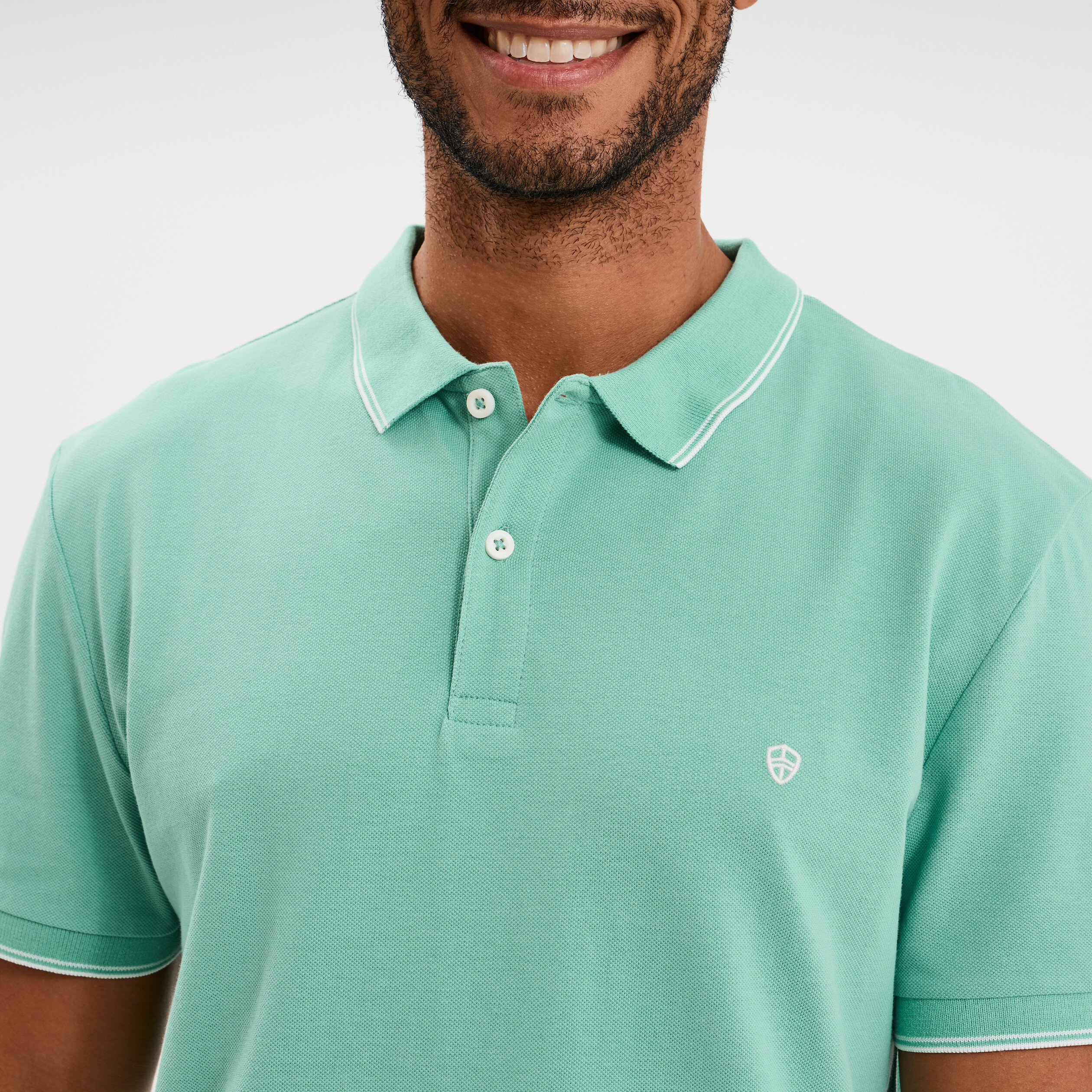Polo piqu&eacute; coton manches courtes vert menthe homme