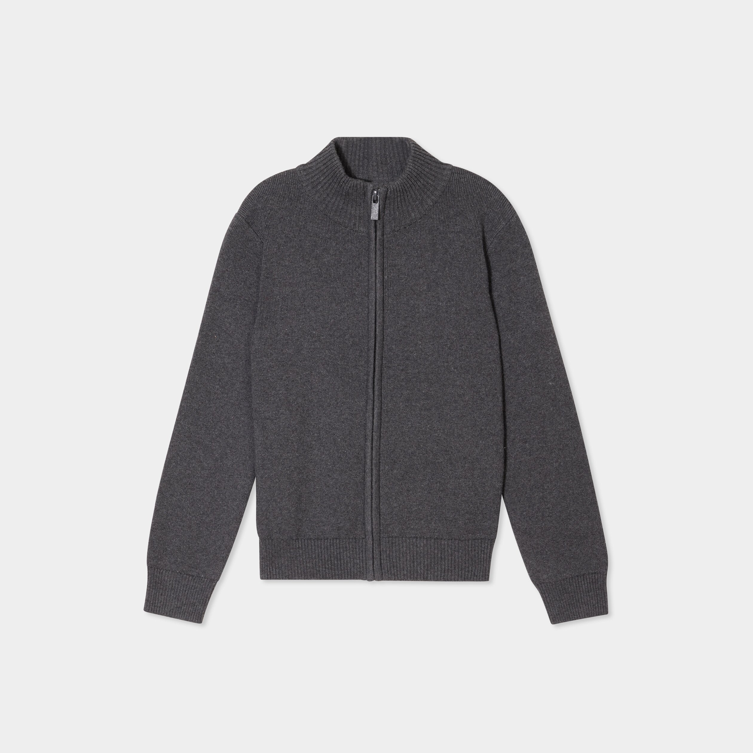 gilet zippe col montant coton gris fonce garcon Gilet zippé col montant coton gris foncé garçon