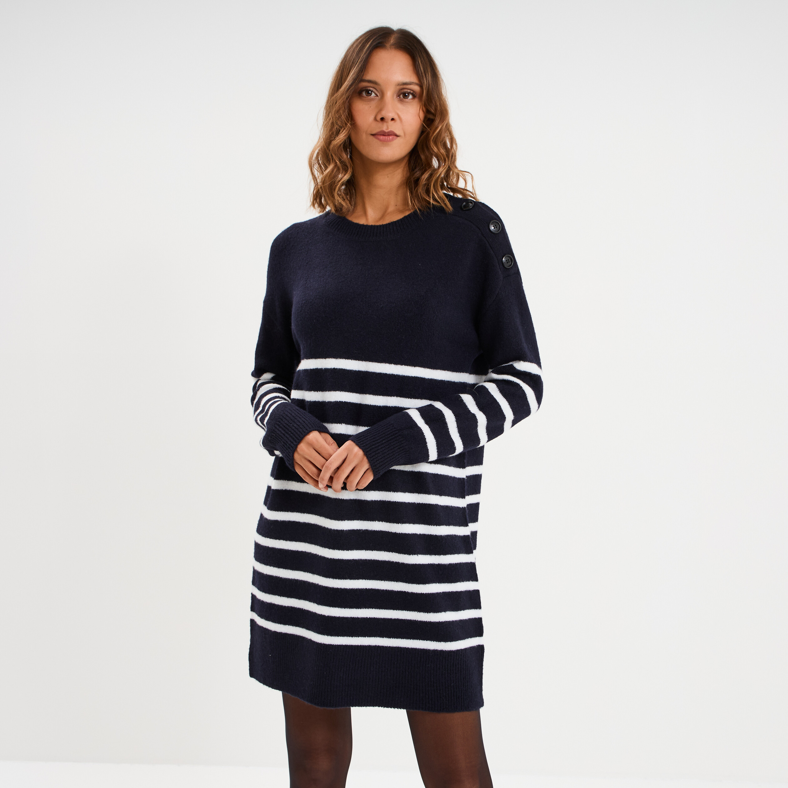 Robe Pull AGB à Manches Longues - Couleur Bleu/noir - Taille M - Neuve Avec étiquettes - Longueur Midi