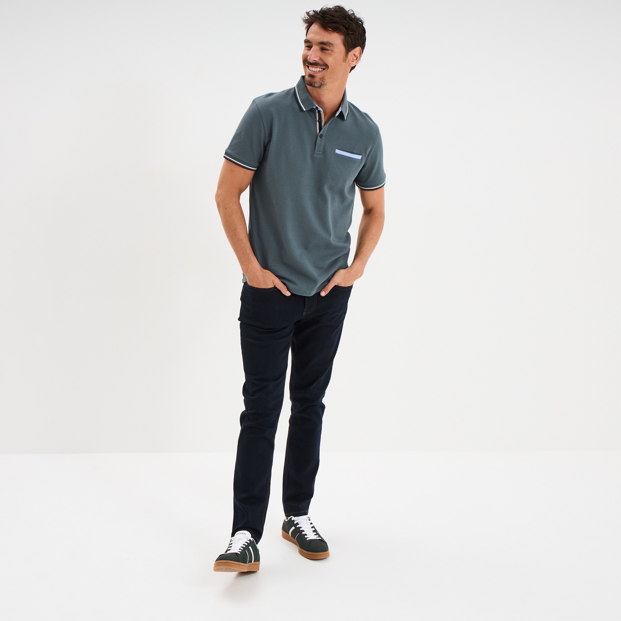 polo manches courtes 1 poche coton vert fonce homme Polo manches courtes 1 poche coton vert foncé homme