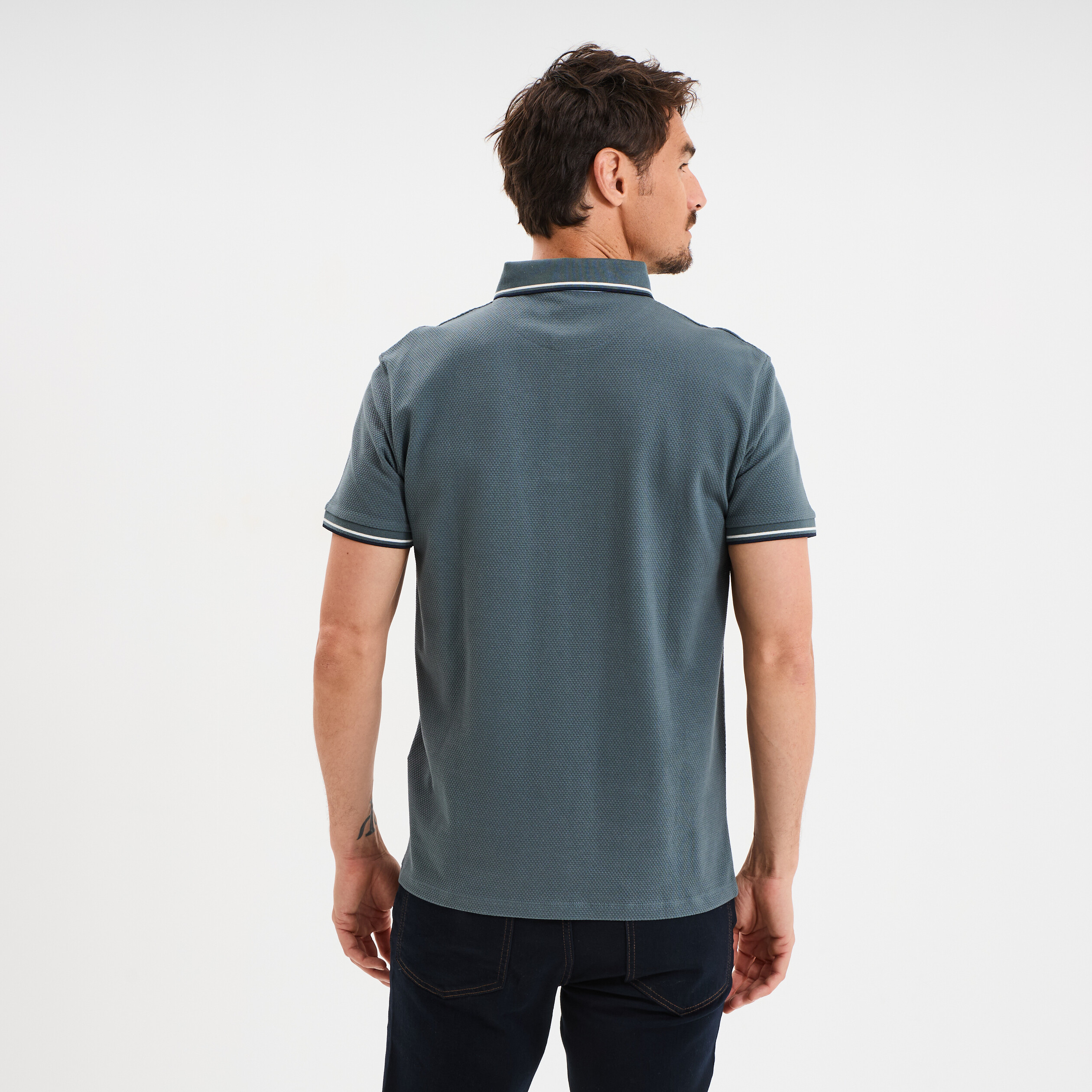 Polo piqu&eacute; manches courtes coton vert fonc&eacute; homme