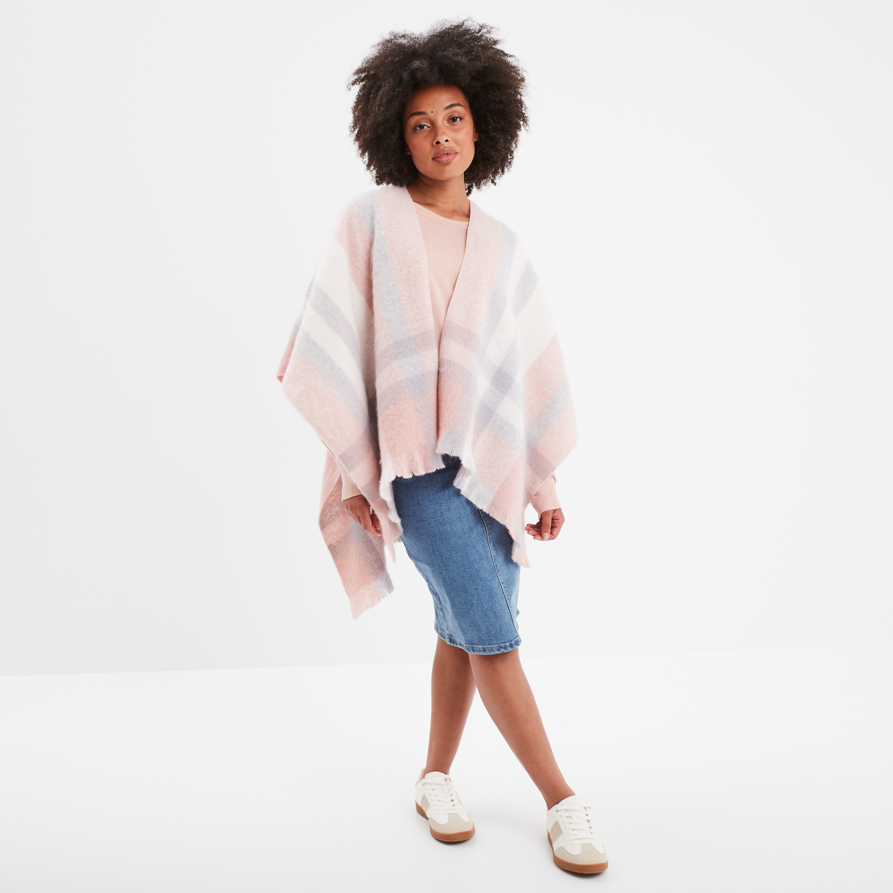 poncho avec franges rose femme Poncho avec franges rose femme