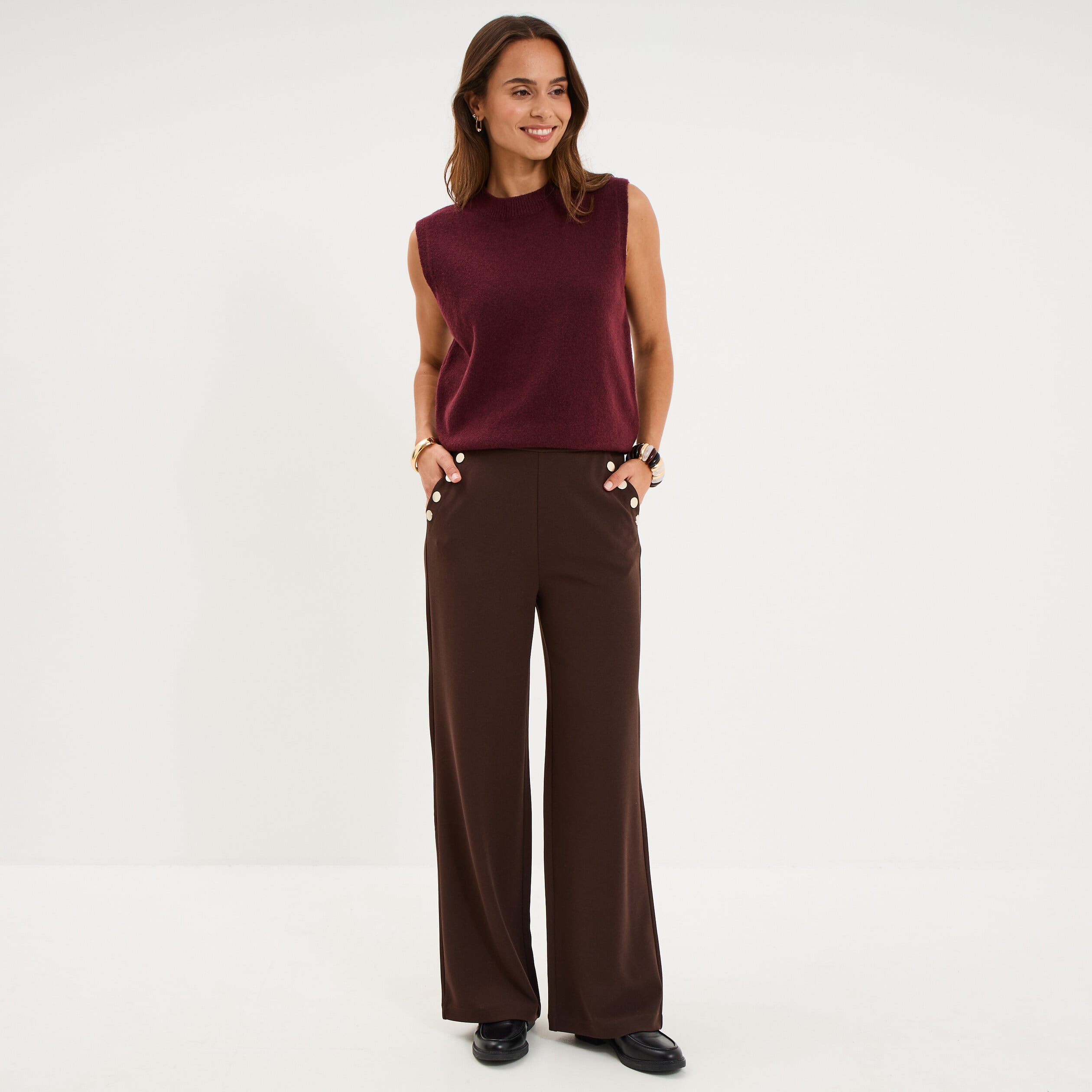 Pull sans manches col rond violet fonc&eacute; femme