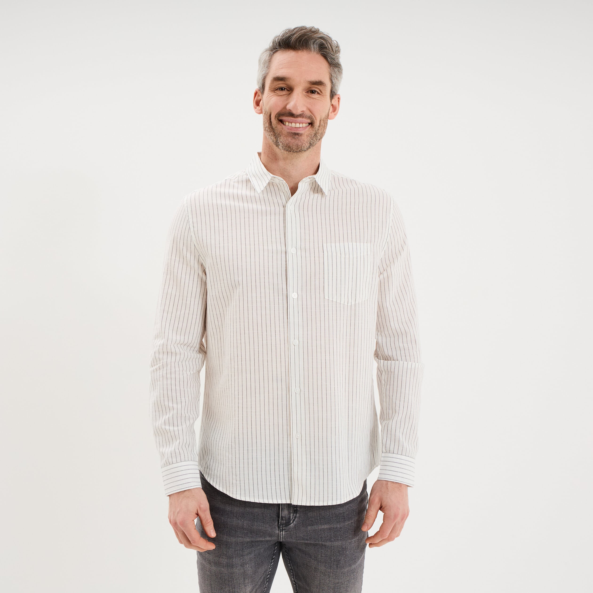 Chemise manches longues coton beige homme