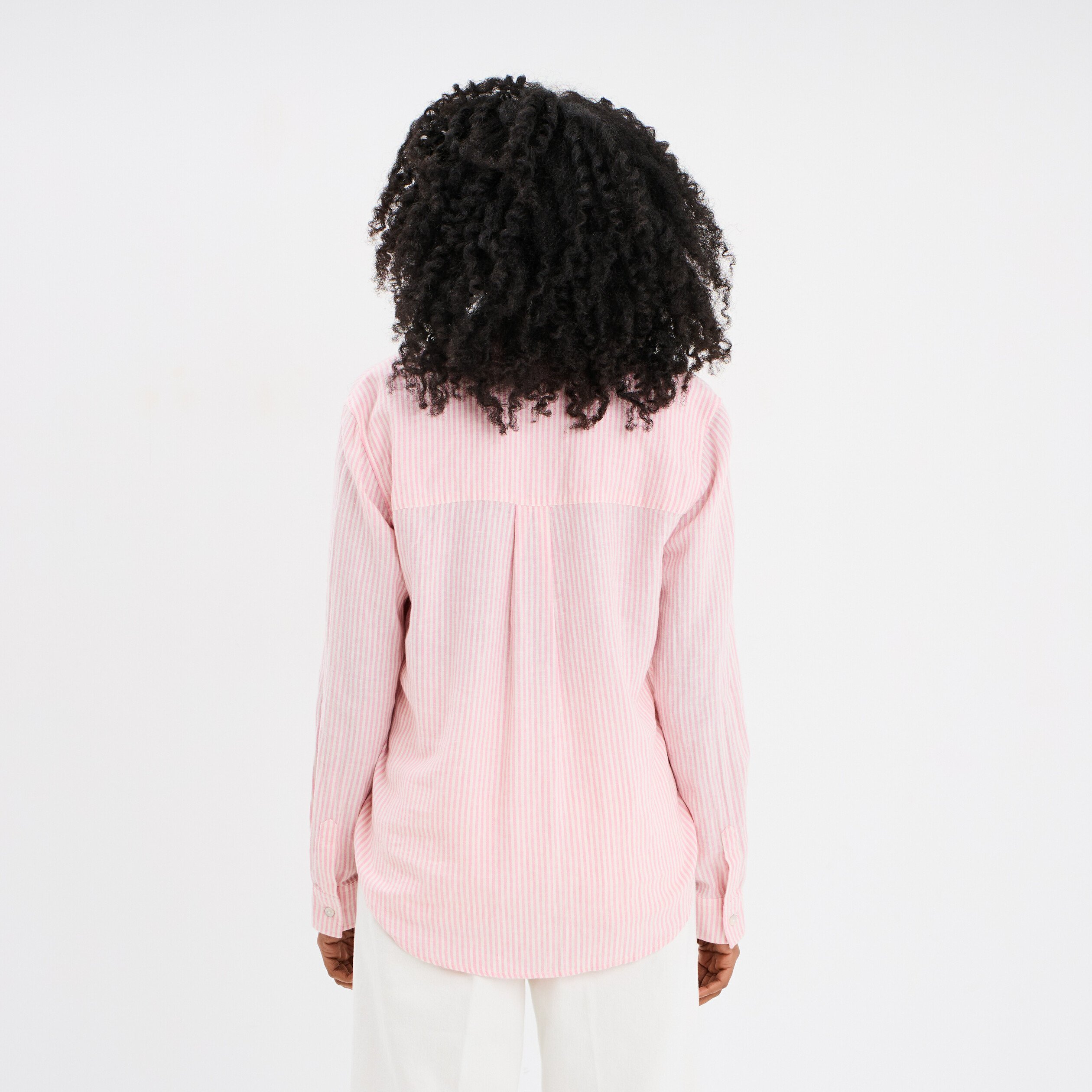 chemise lin melange manches longues rose femme Chemise lin mélangé manches longues rose femme