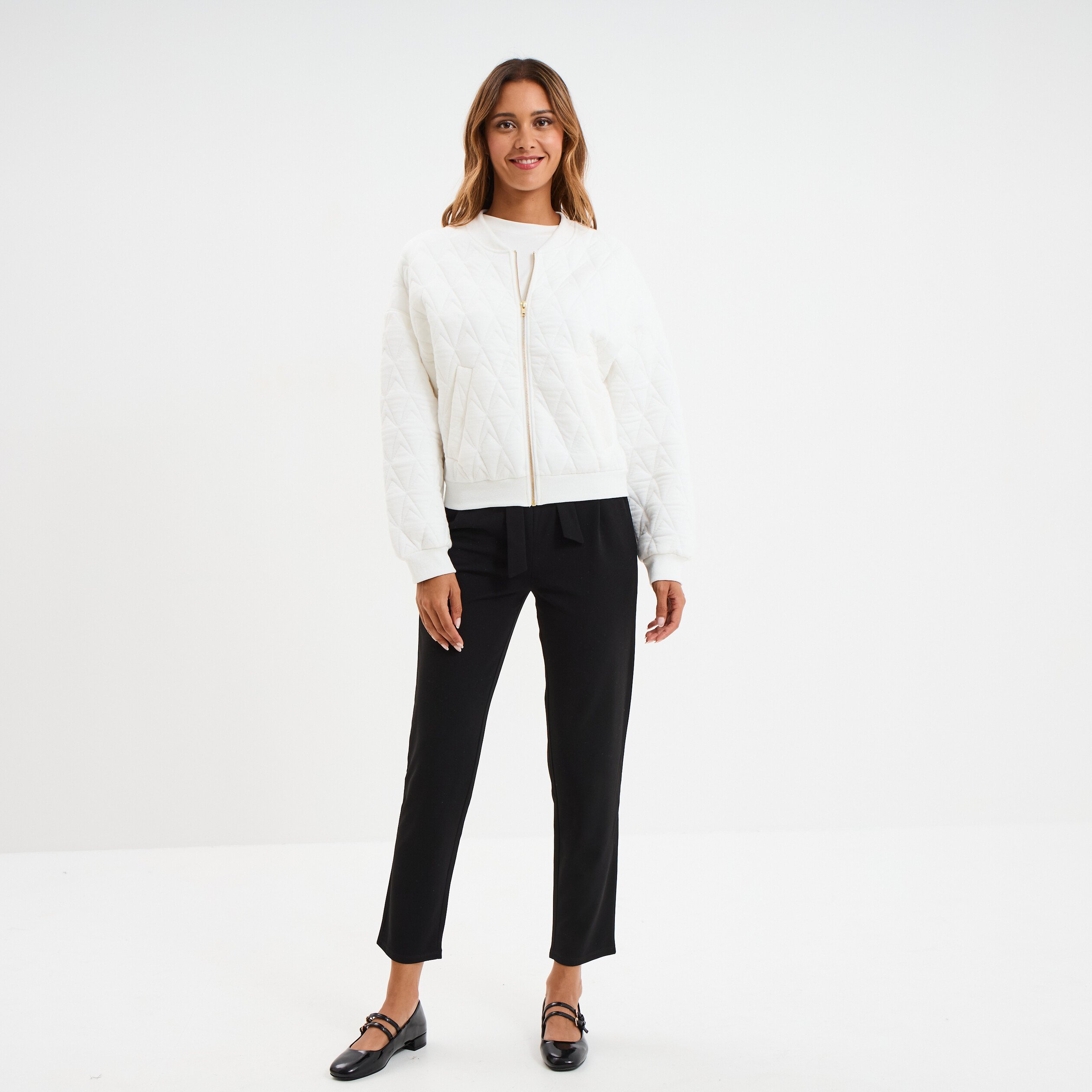 Pantalon city paperbag ceinturé 7/8ème noir femme La Halle