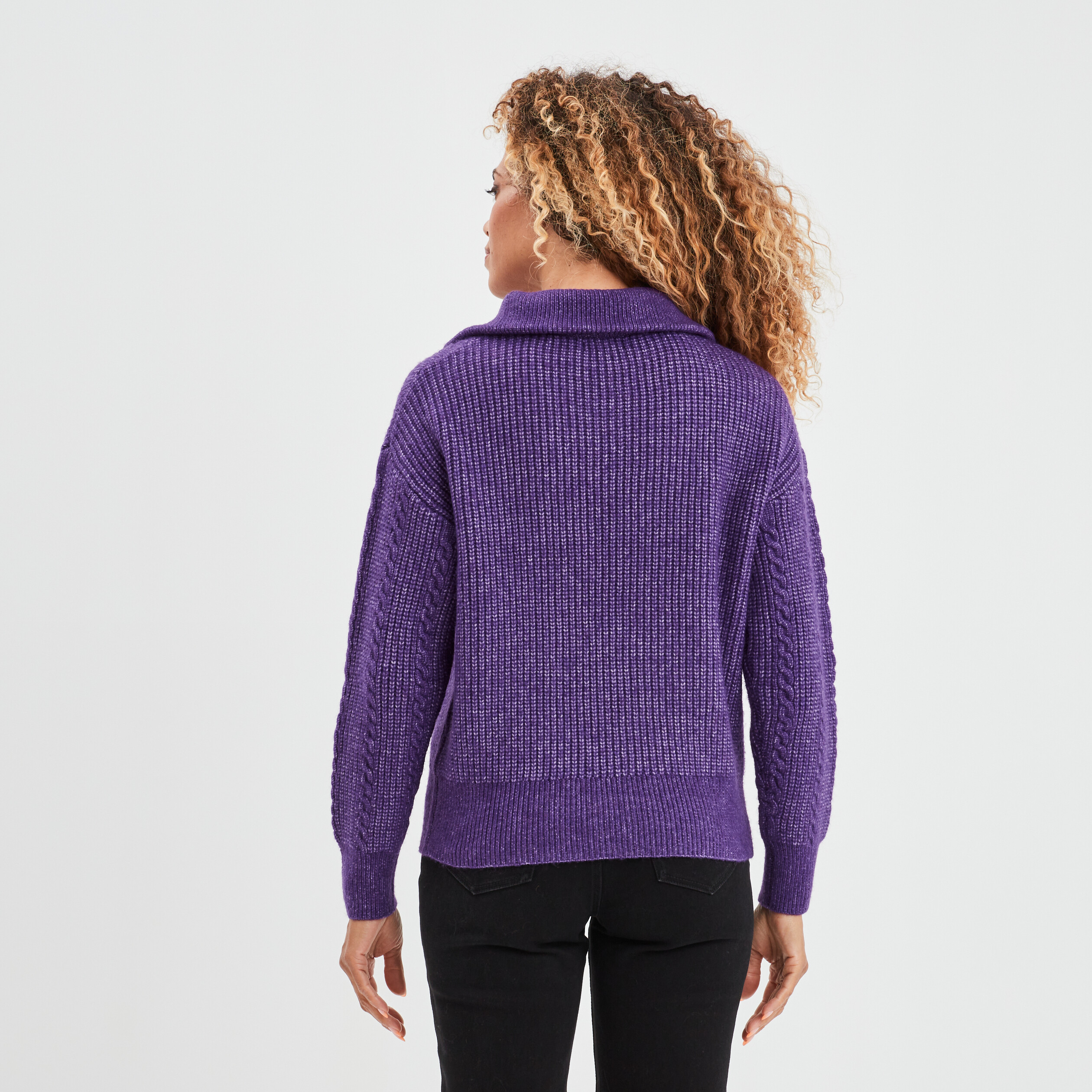 Pull camionneur zippé torsades Liberto violet foncé femme