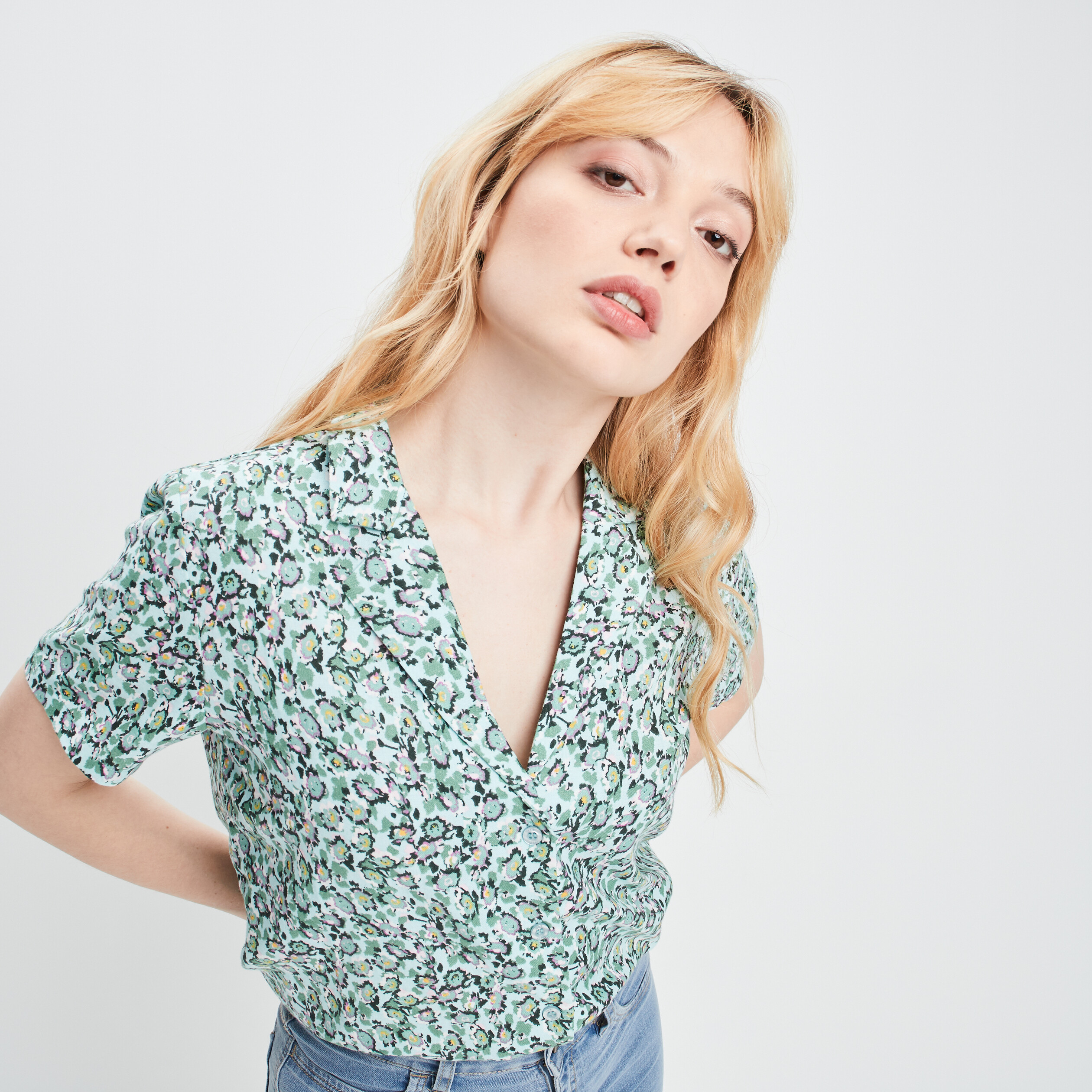 Chemise cropped coton vert femme