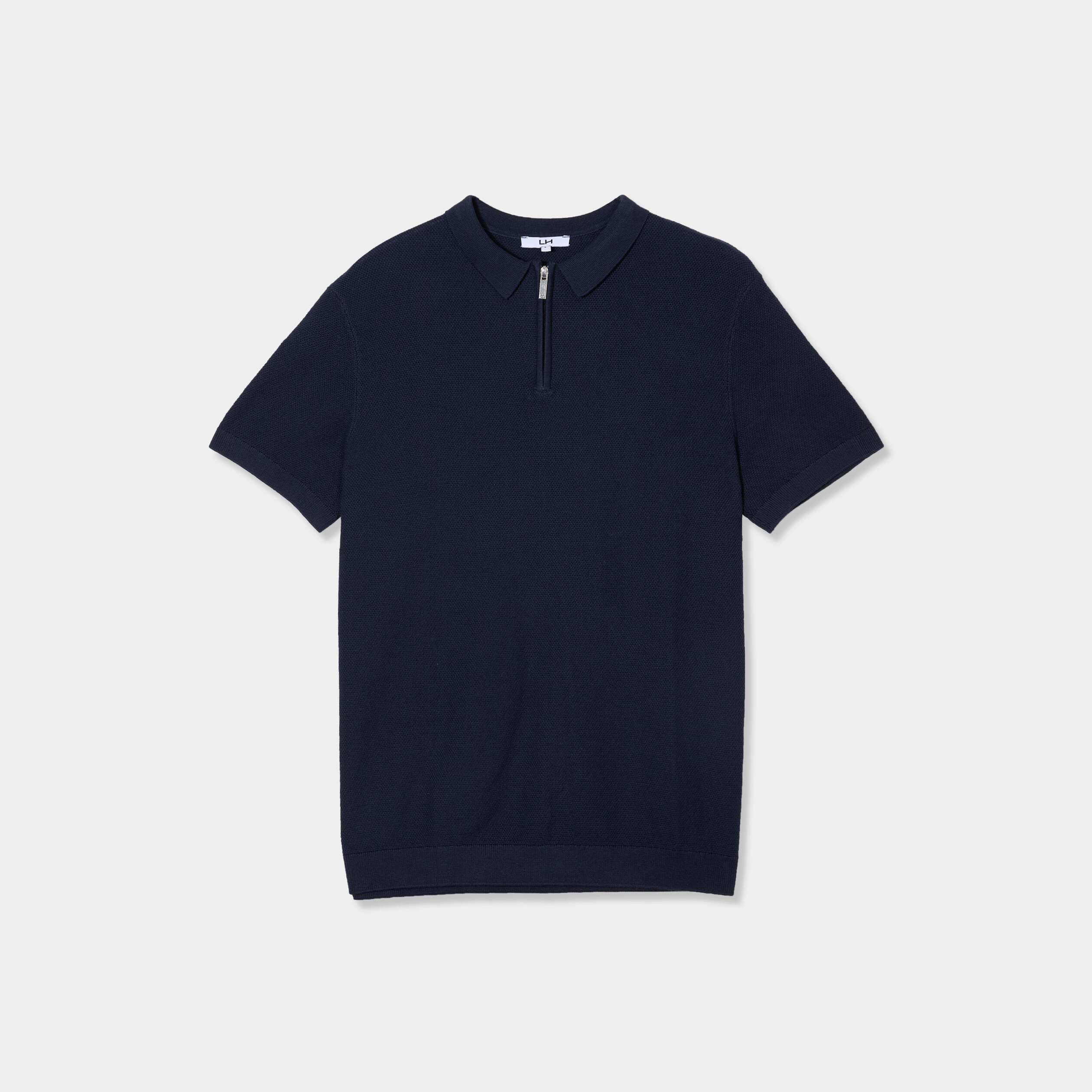 polo col zippe manches courtes coton bleu marine homme Polo col zippé manches courtes coton bleu marine homme