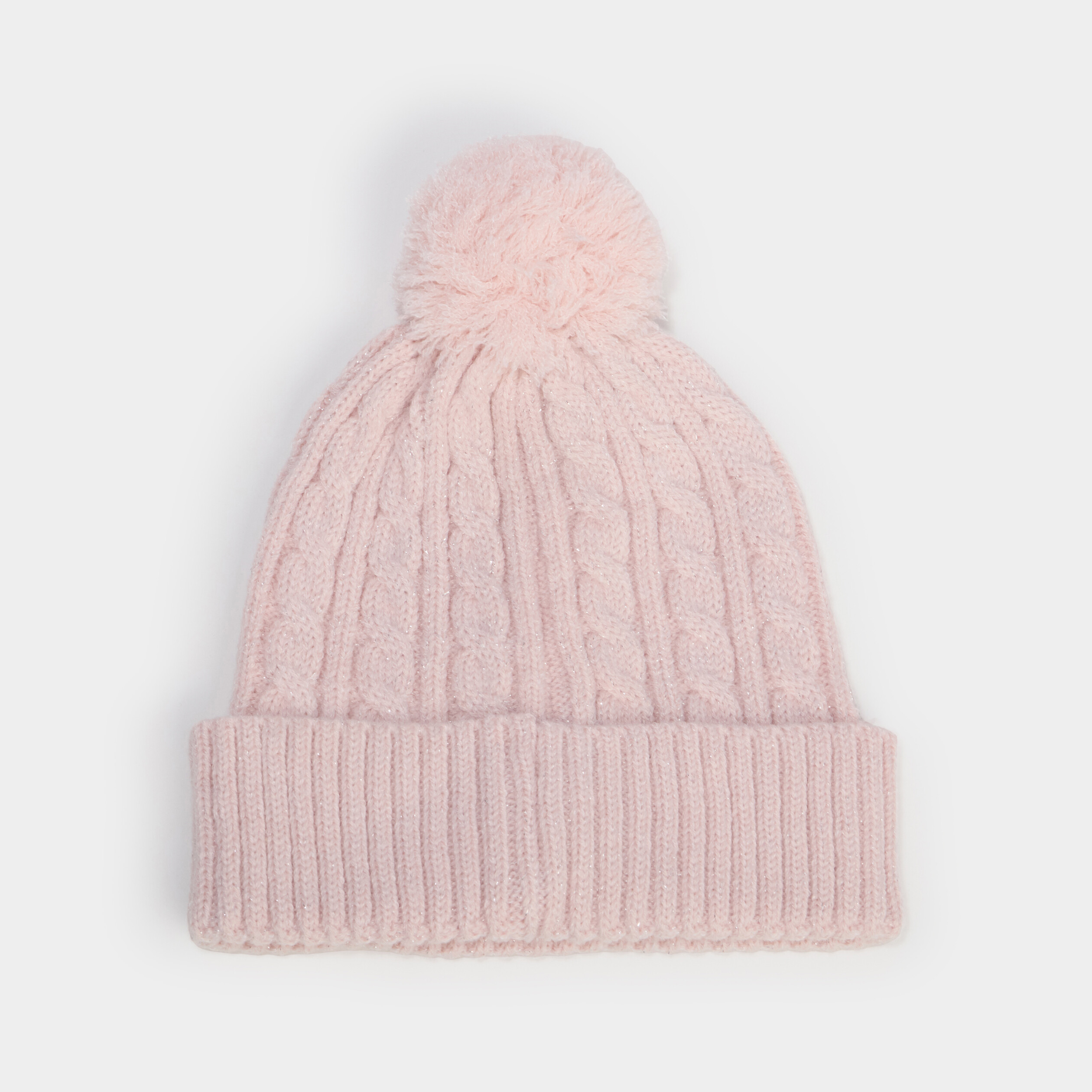 Bonnet &agrave; pompon rose clair fille