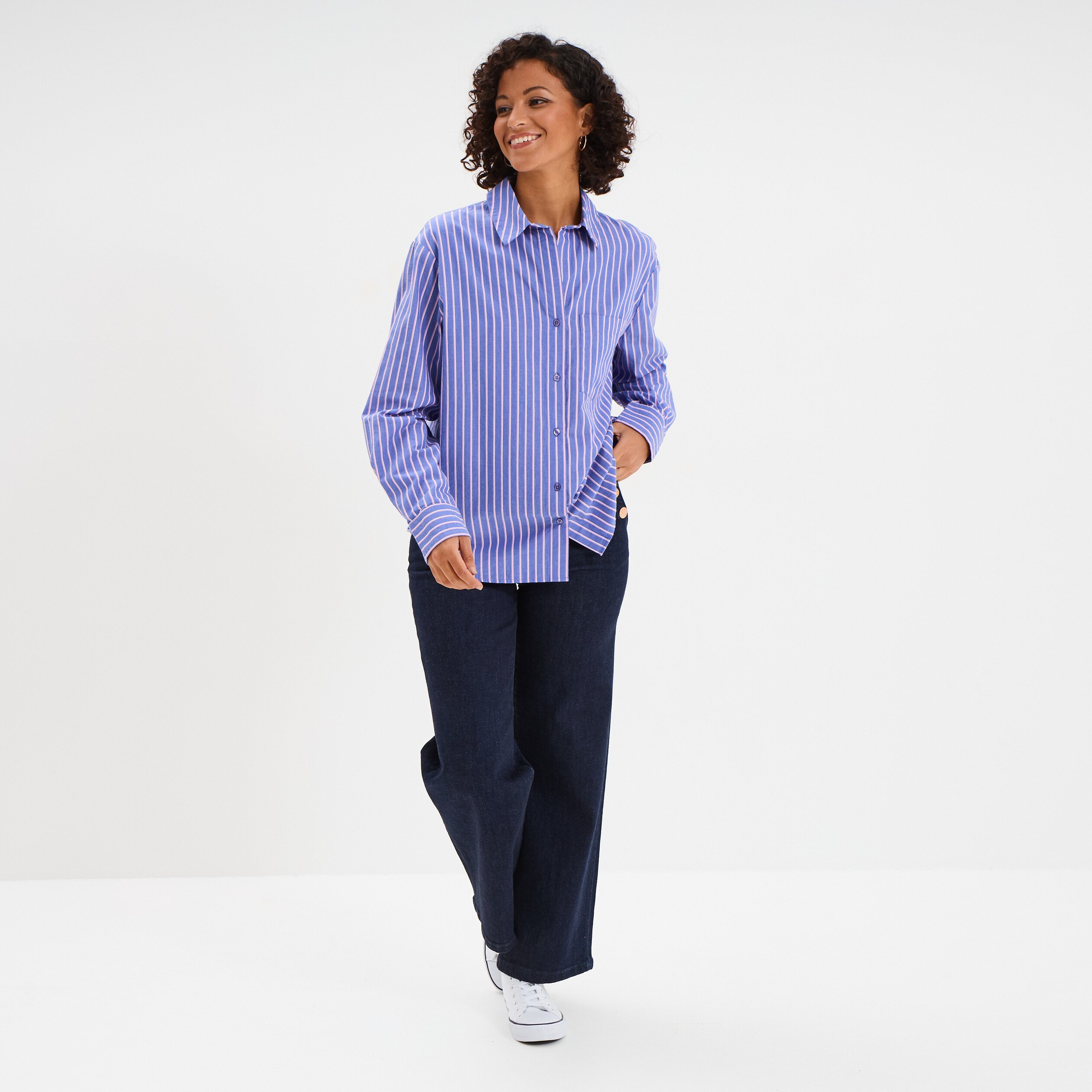 chemise oversize 1 poche coton bleu electrique femme Chemise oversize 1 poche coton bleu electrique femme
