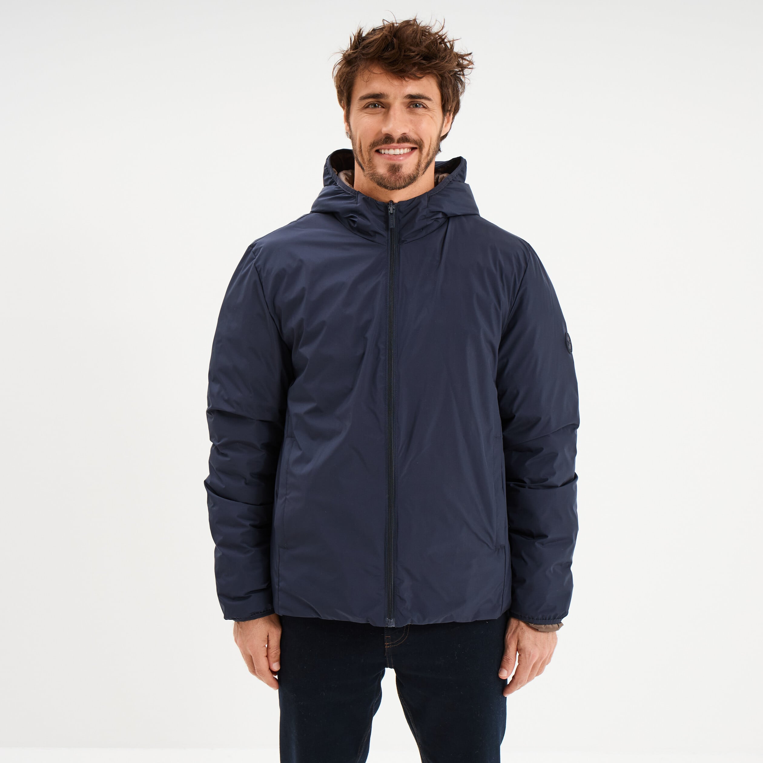 Blouson r&eacute;versible coupe-vent d&eacute;perlant bleu fonc&eacute; homme
