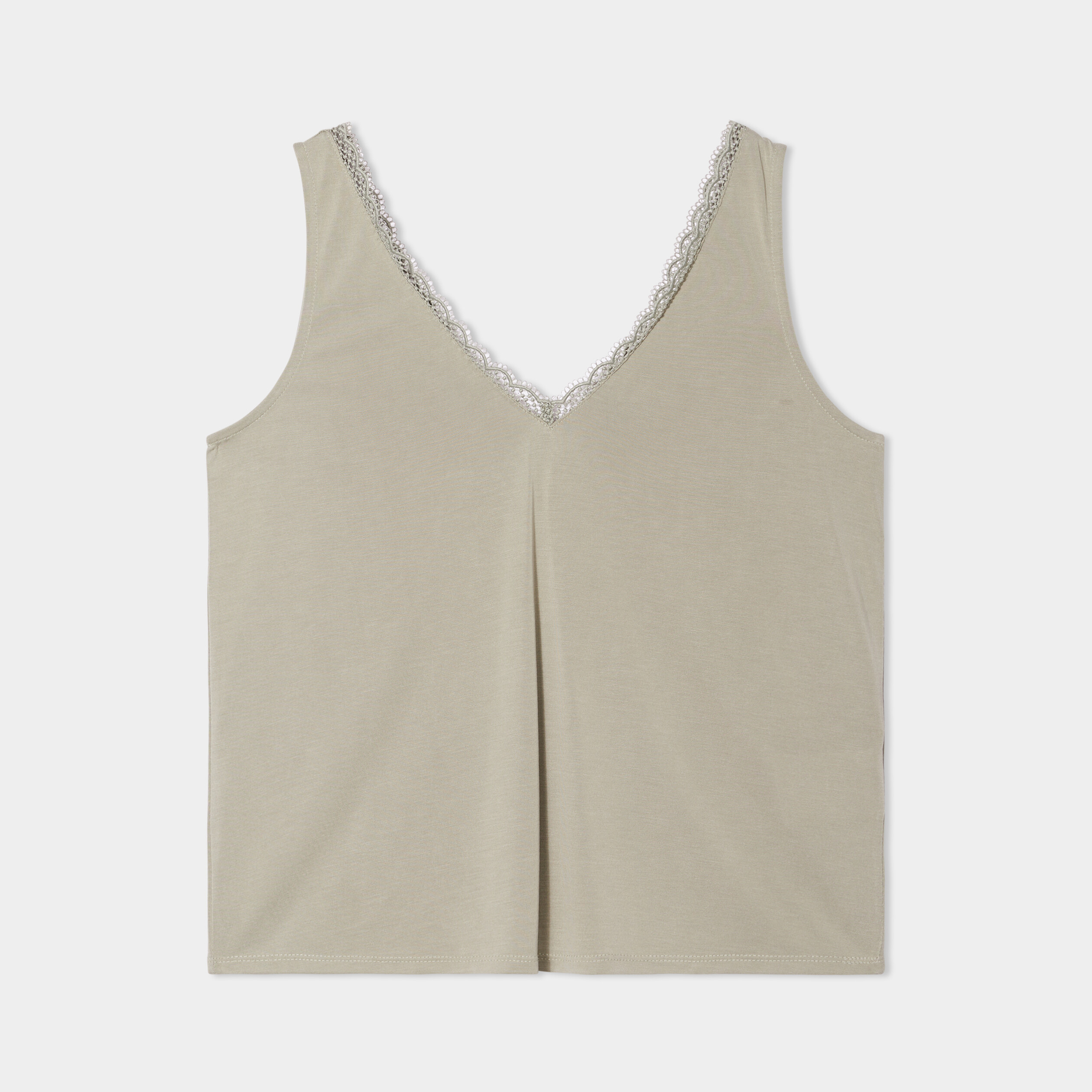 debardeur dentelle col sans manches vert kaki femme Débardeur dentelle col sans manches vert kaki femme