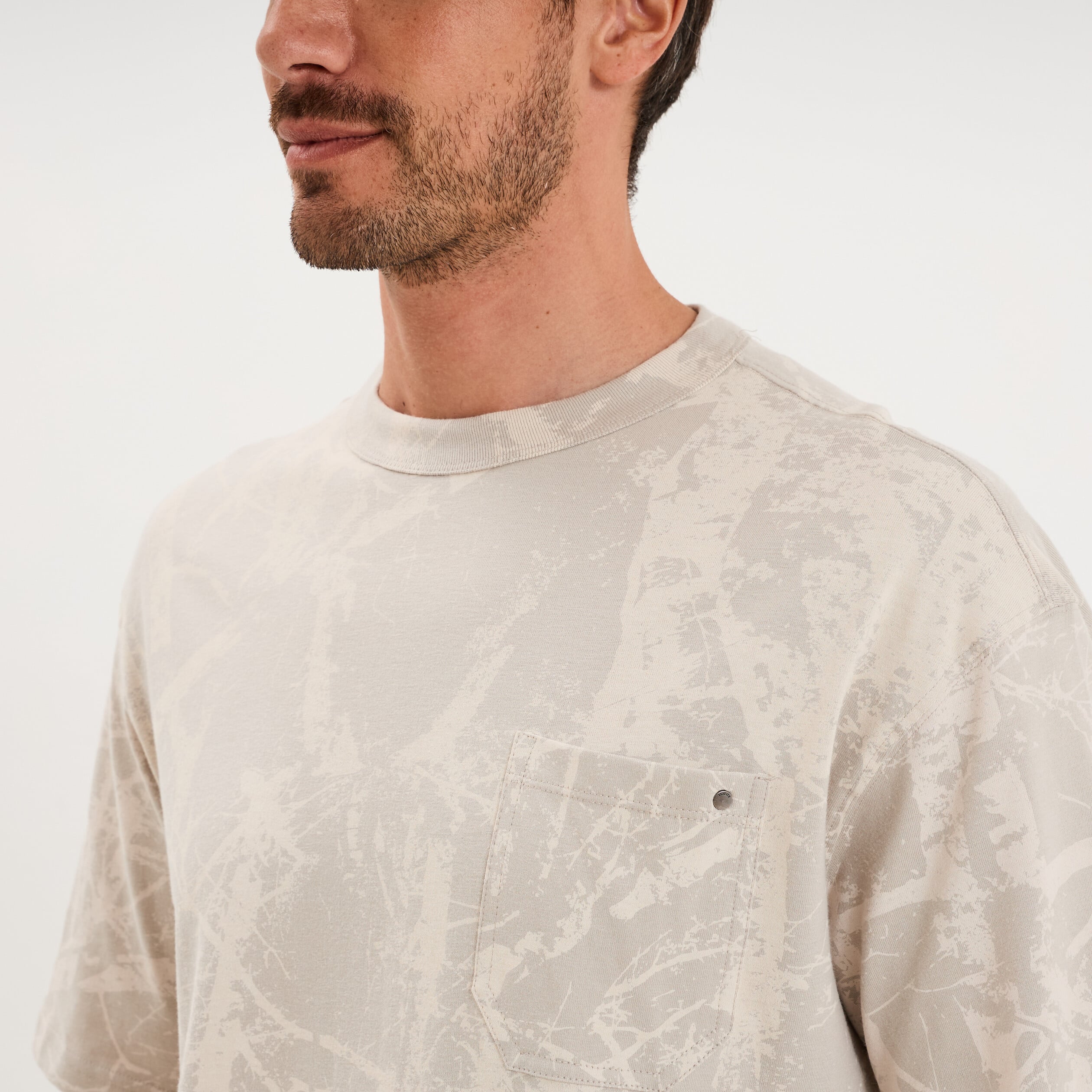 T-shirt col rond manches courtes coton gris clair homme